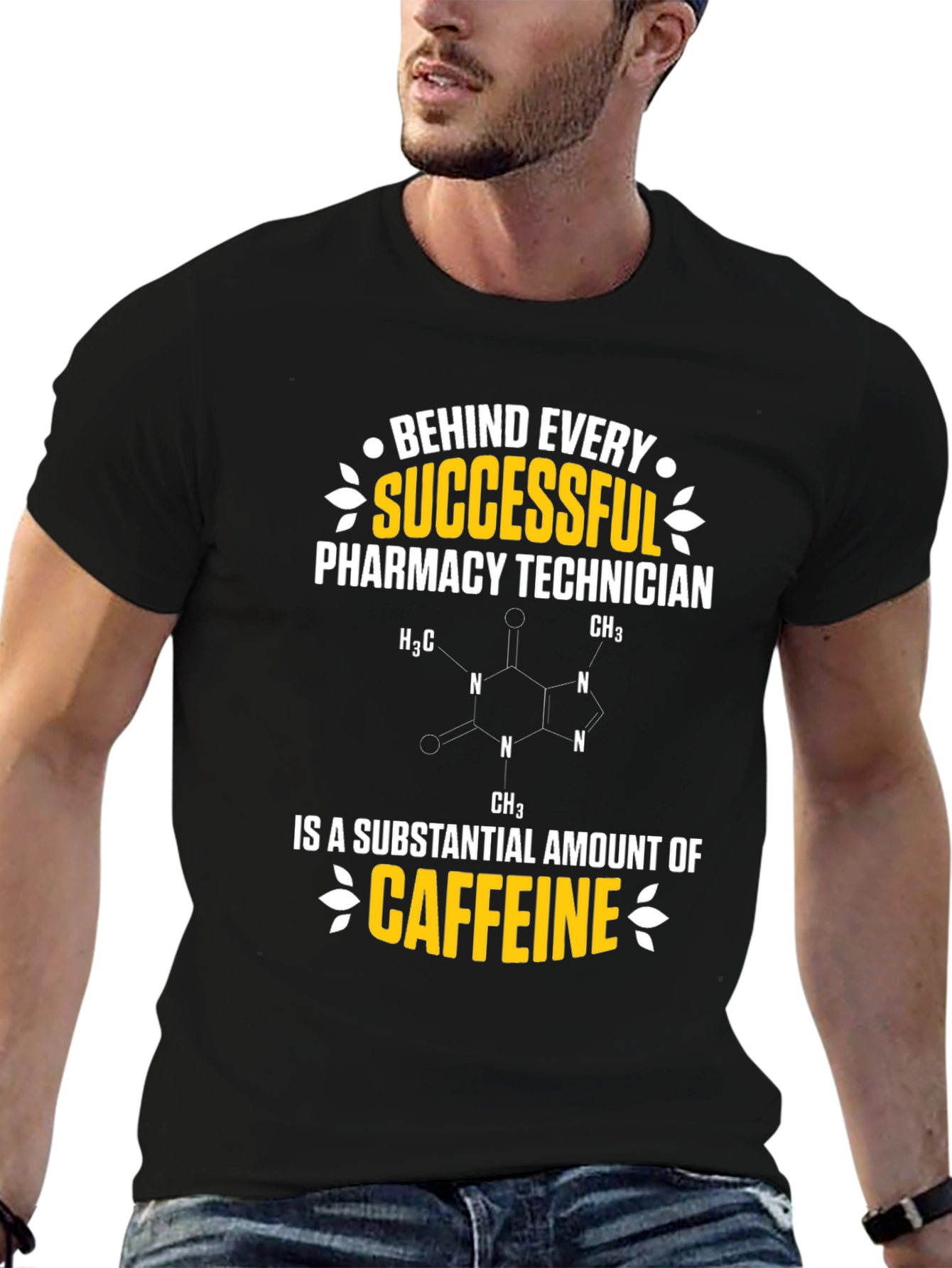 Black Pharmacy Technician Caffeine T-Shirt view 6
