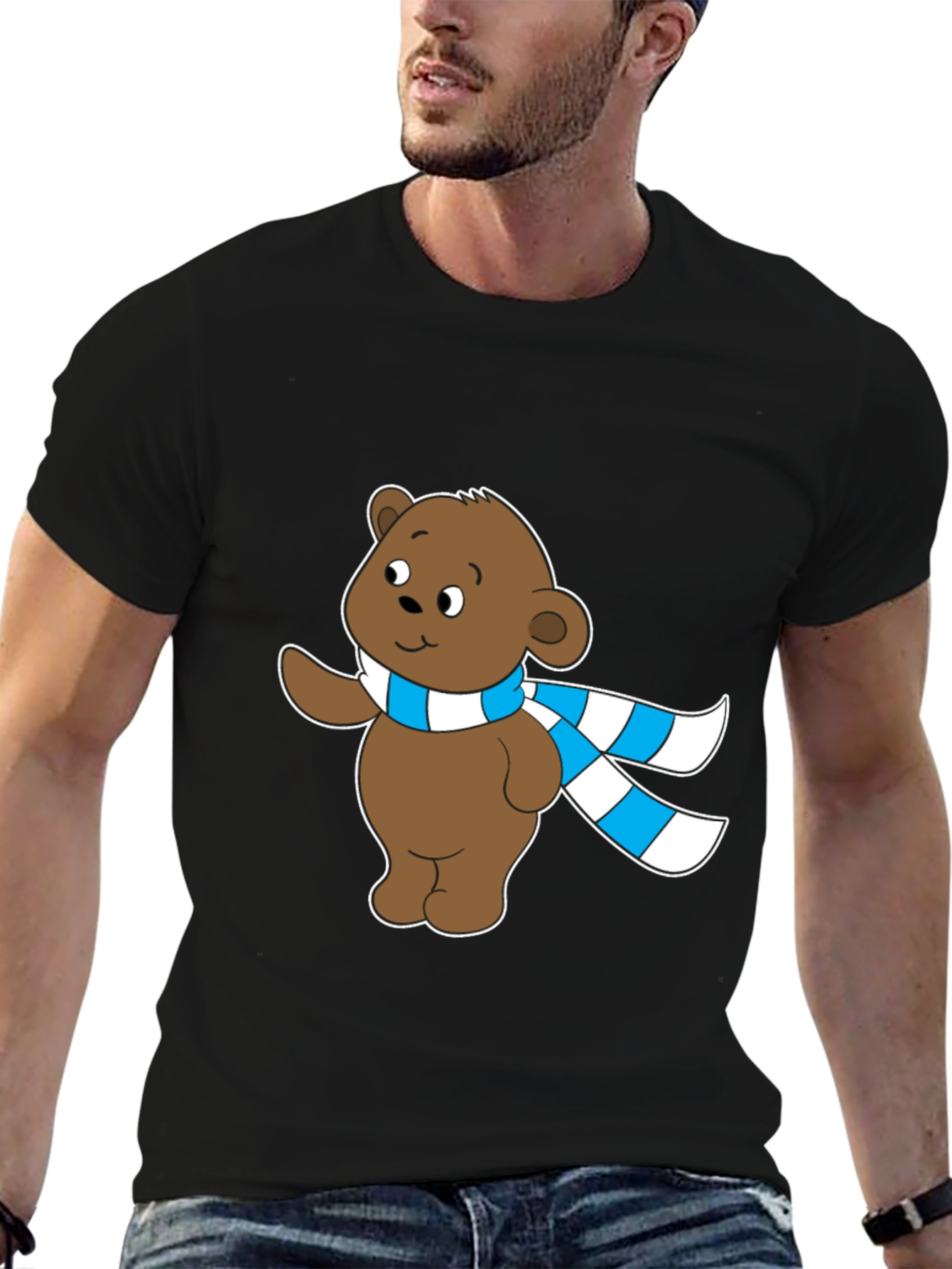 Black Cute Bear Scarf T-Shirt view 6