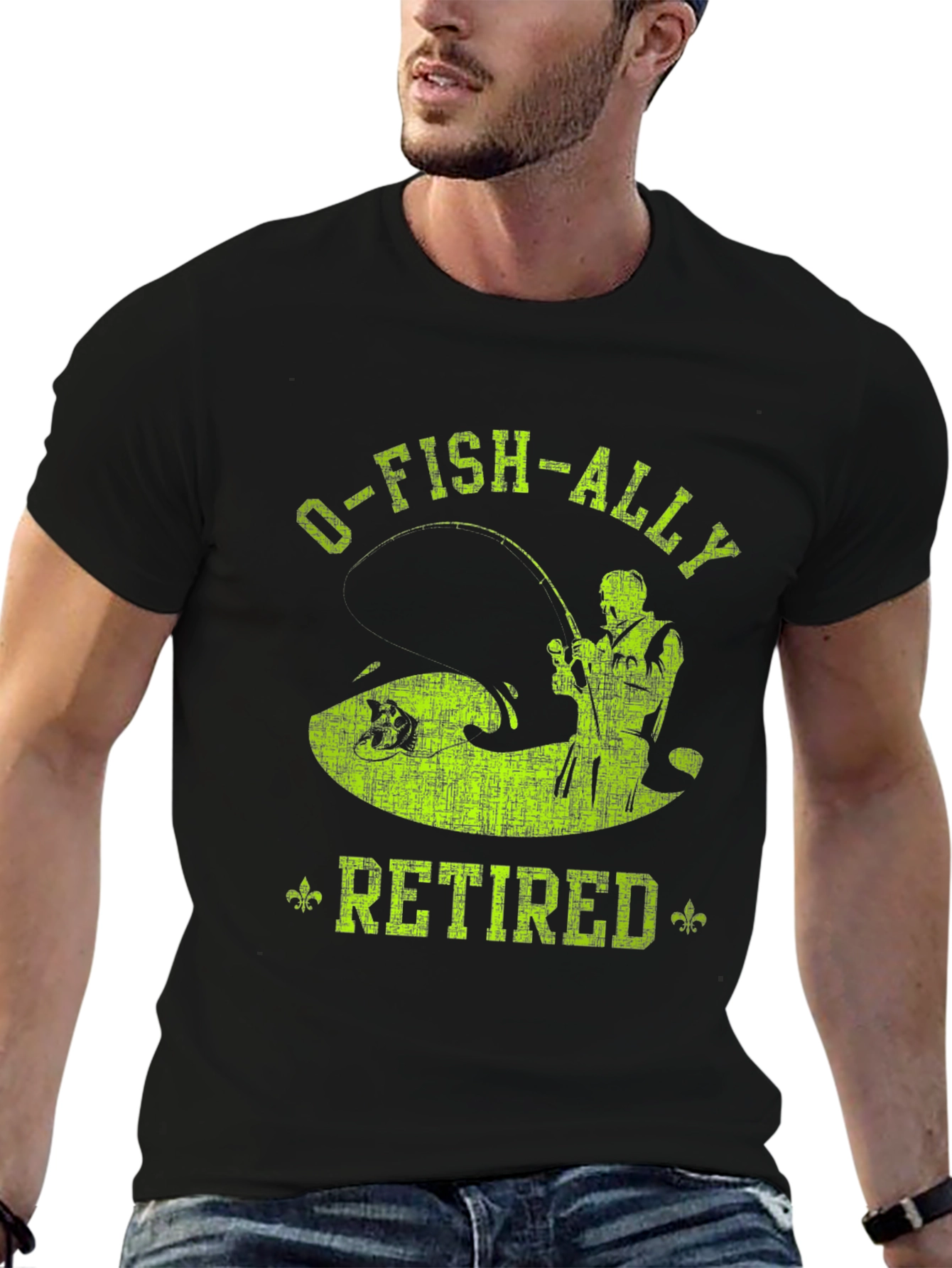 Black O-FISH-ALLY Retired Fishing T-Shirt view 6