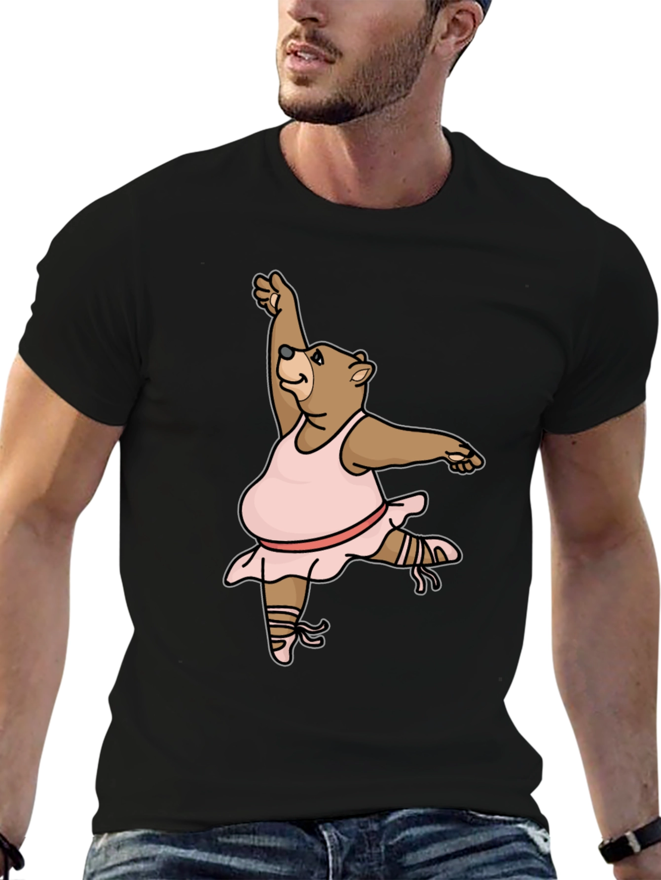 Black Dancing Bear T-Shirt - Black Cotton Tee view 6