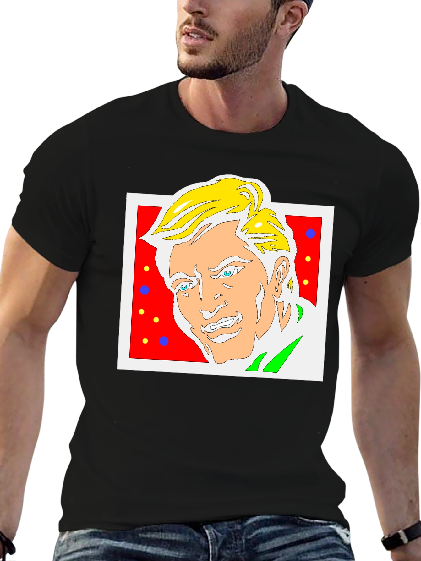 Black Funky Cartoon Portrait Graphic Tee view 6