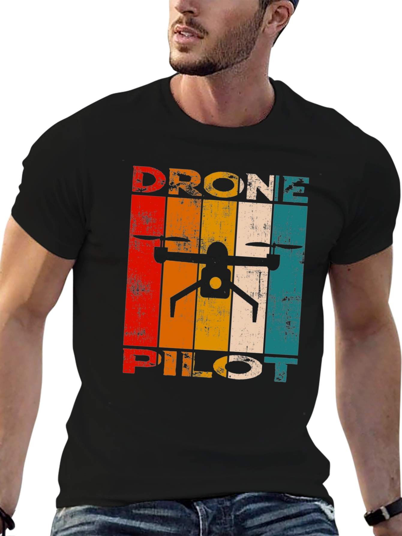 Black Drone Pilot Retro Graphic T-Shirt view 6
