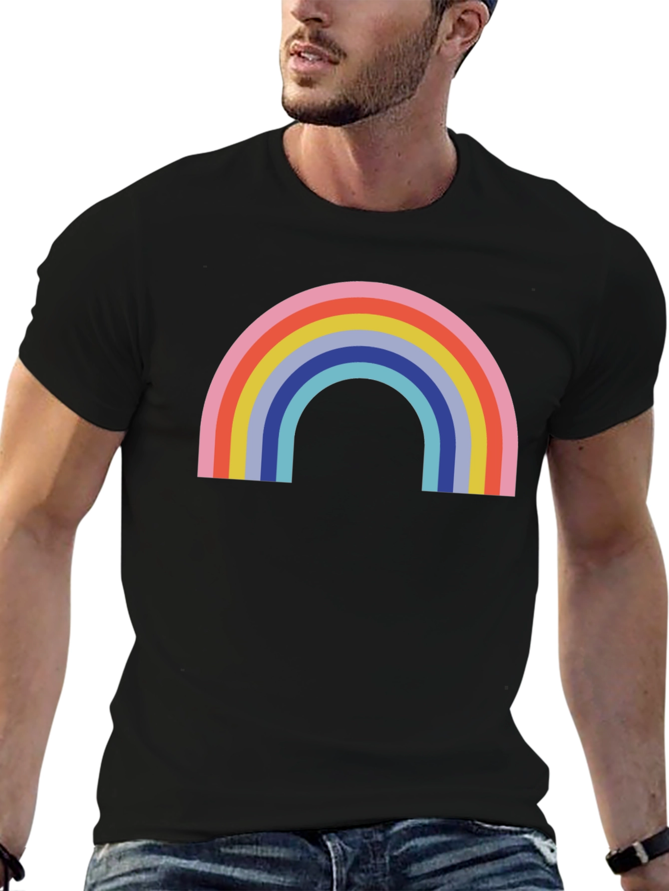 Black Retro Rainbow Graphic Tee - Classic Comfort view 6
