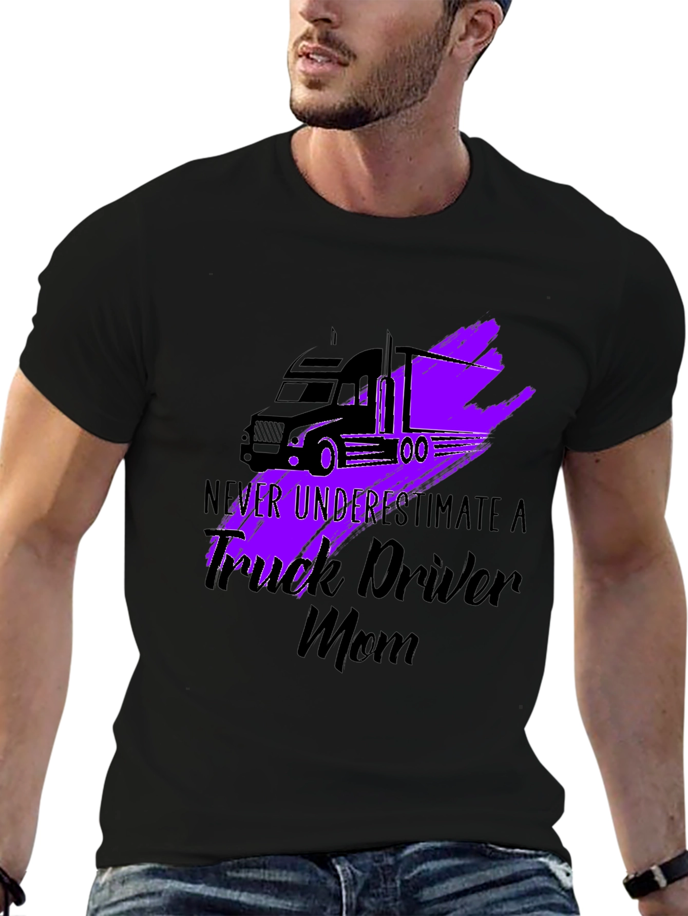 Black Trucker Mom T-Shirt - Never Underestimate view 6