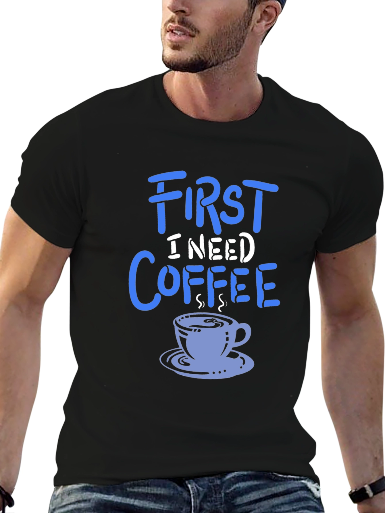 Black First I Need Coffee Graphic Tee - Soft Cotton Blend view 6