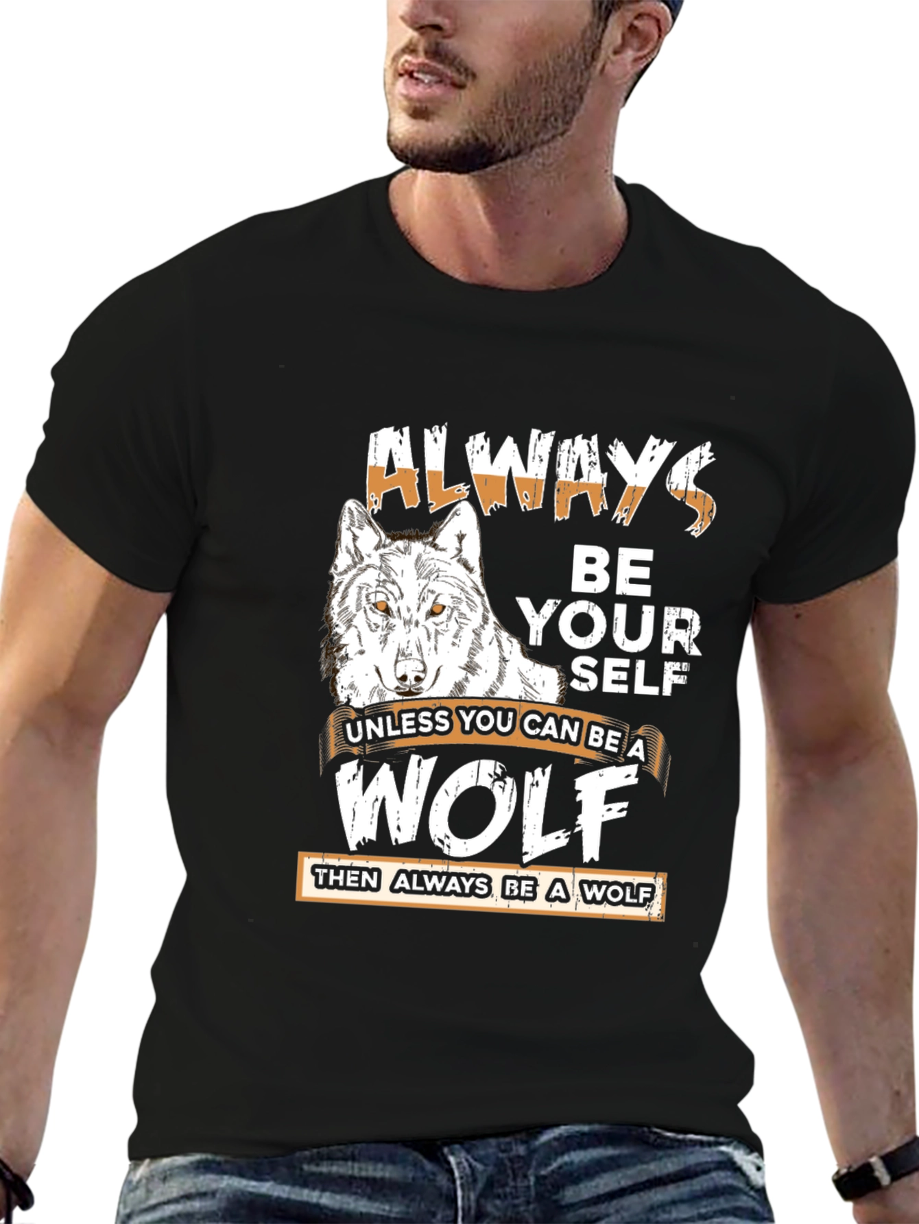 Black Always Be Yourself Wolf Graphic Tee view 6