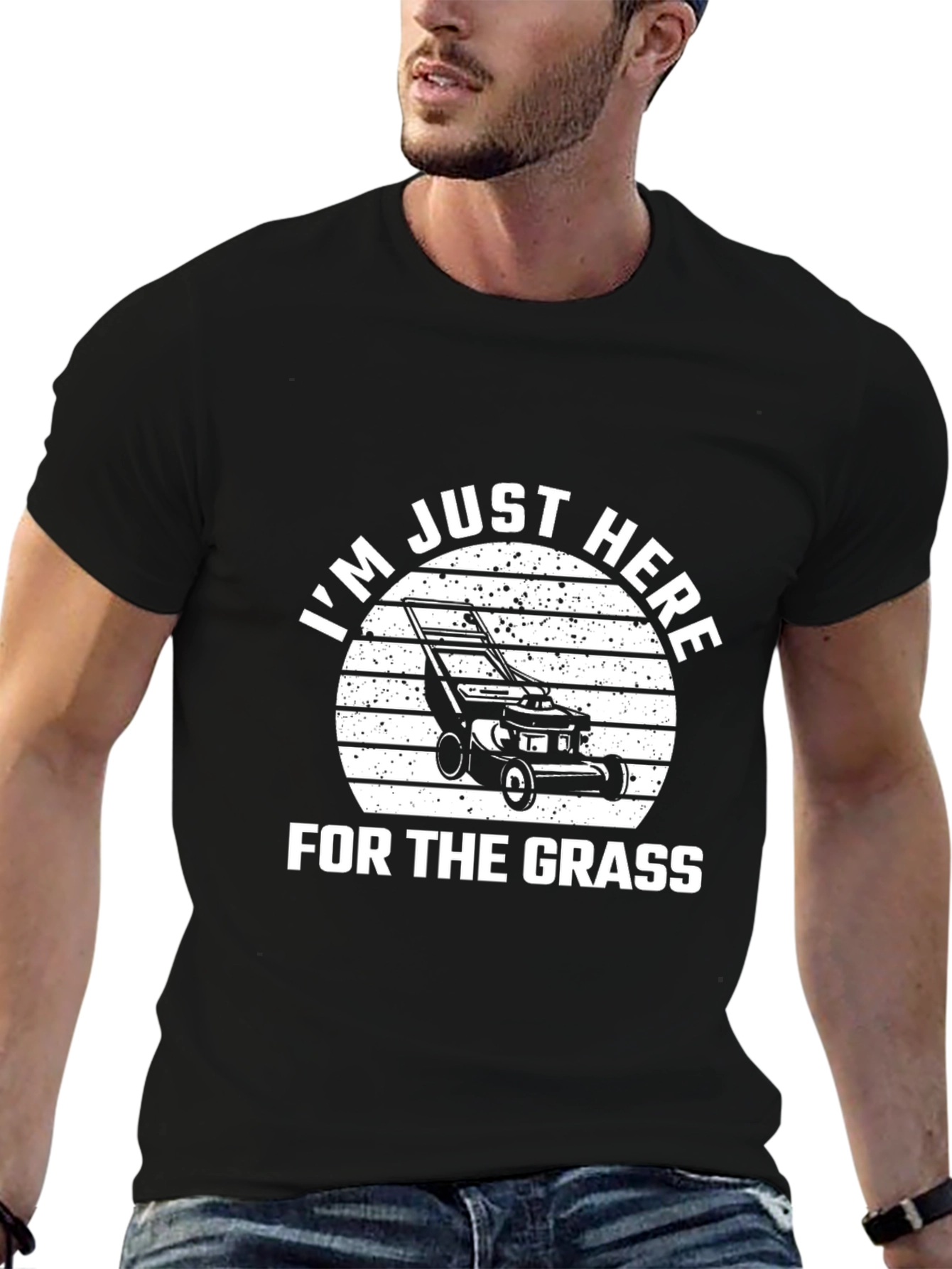 Black Just Here For The Grass T-Shirt - Lawn Mower Graphic Tee view 6