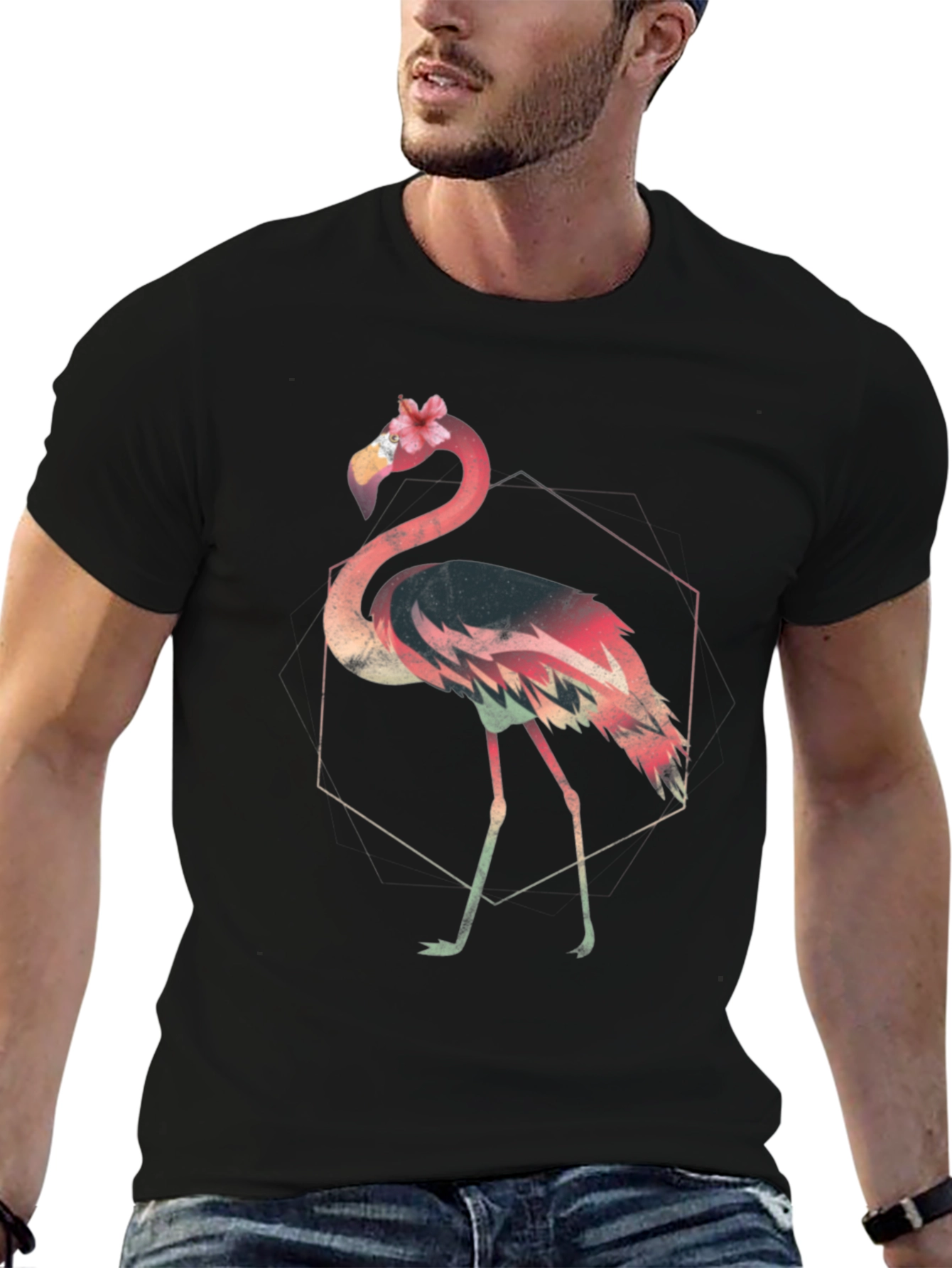 Black Floral Flamingo Graphic Tee - Modern Style view 6
