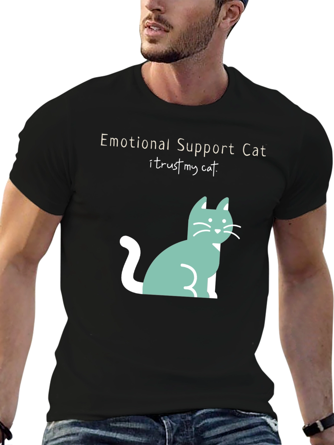 Black Emotional Support Cat T-Shirt - I Trust My Cat! view 6