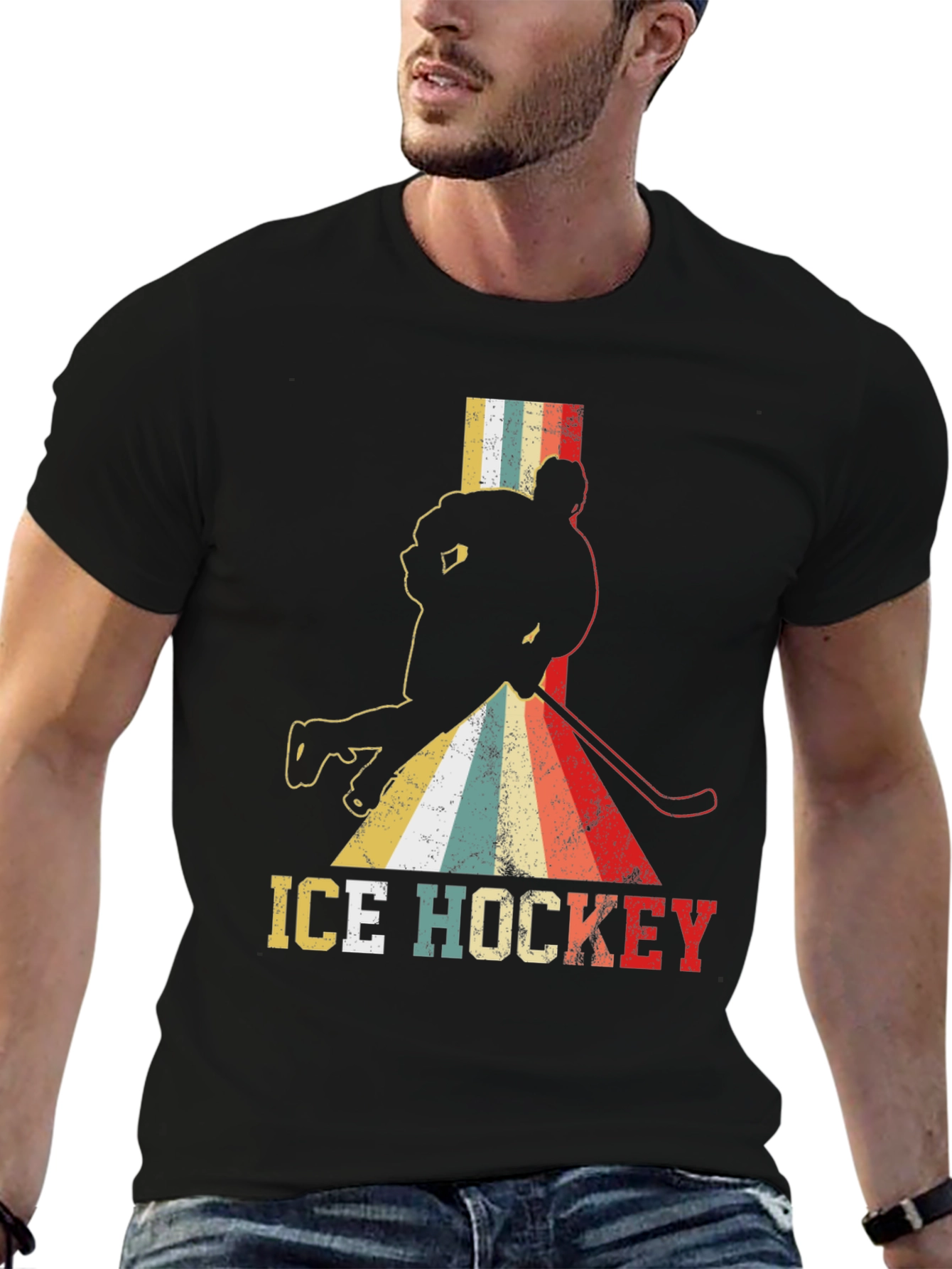 Black Retro Ice Hockey T-Shirt - Vintage Style Tee view 6