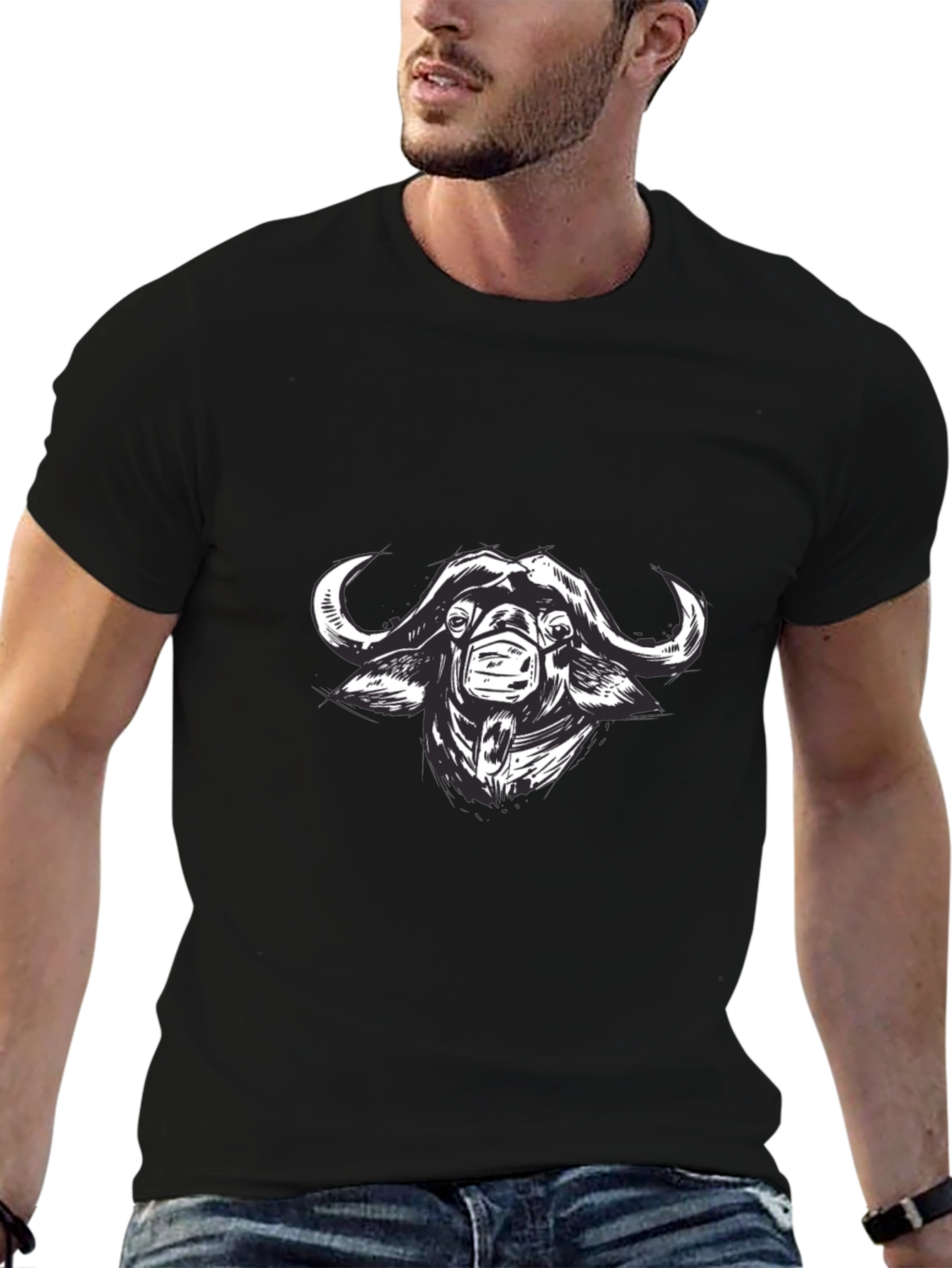 Black Buffalo with Mask Graphic Tee - Black view 6