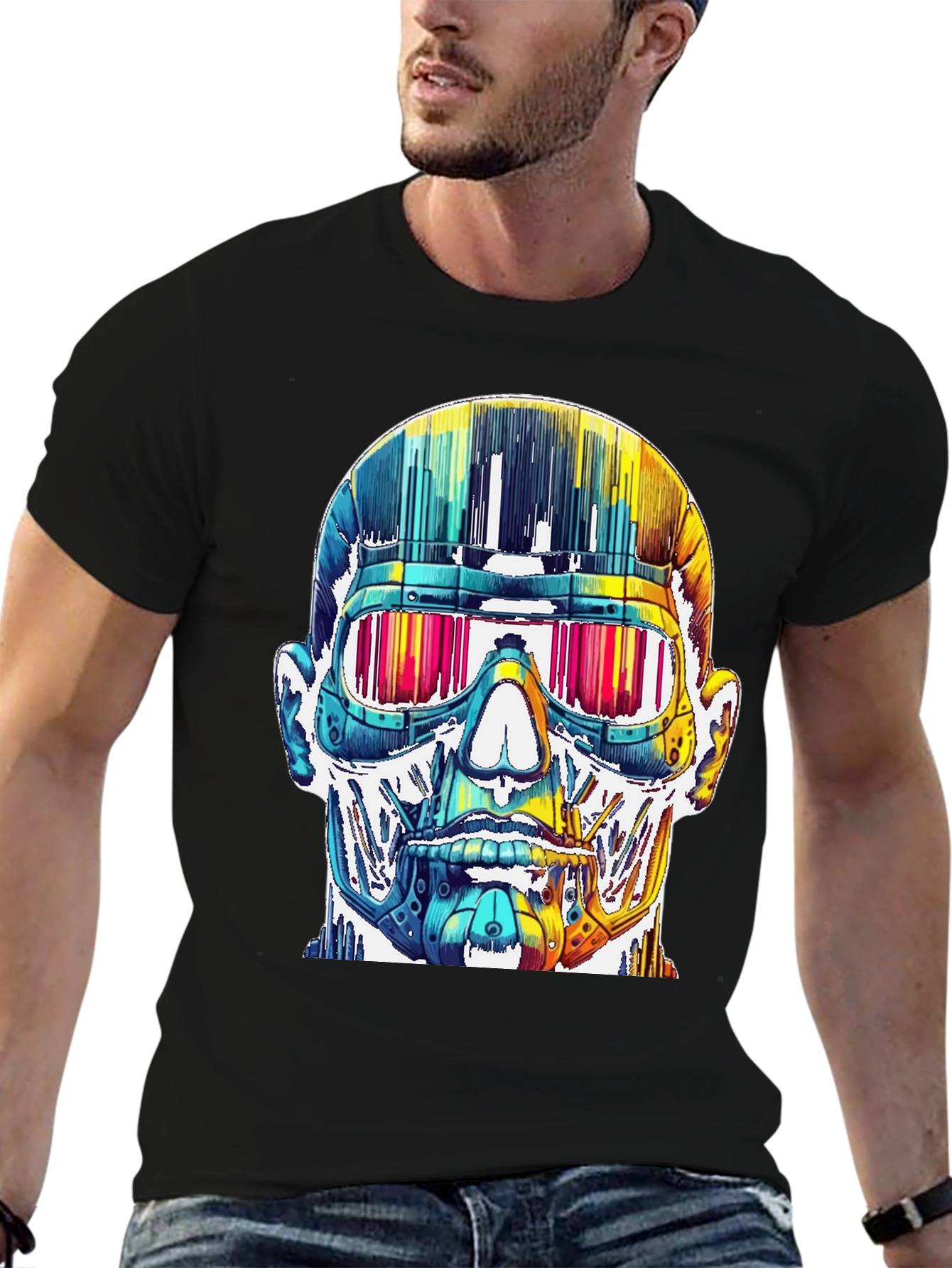 Black Cyberpunk Skull Graphic Tee view 6