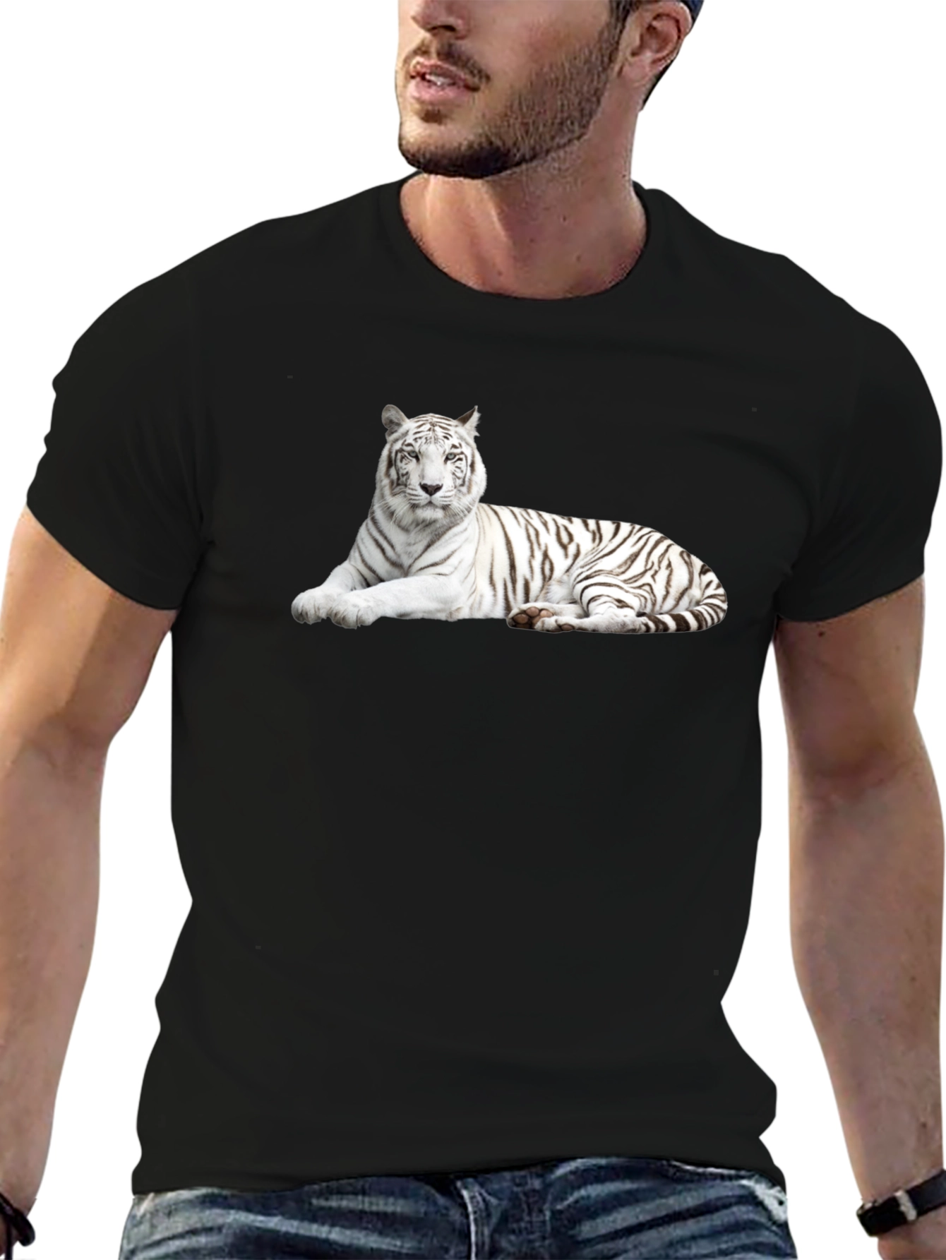 Black White Tiger Graphic Tee - Stylish Black T-Shirt view 6