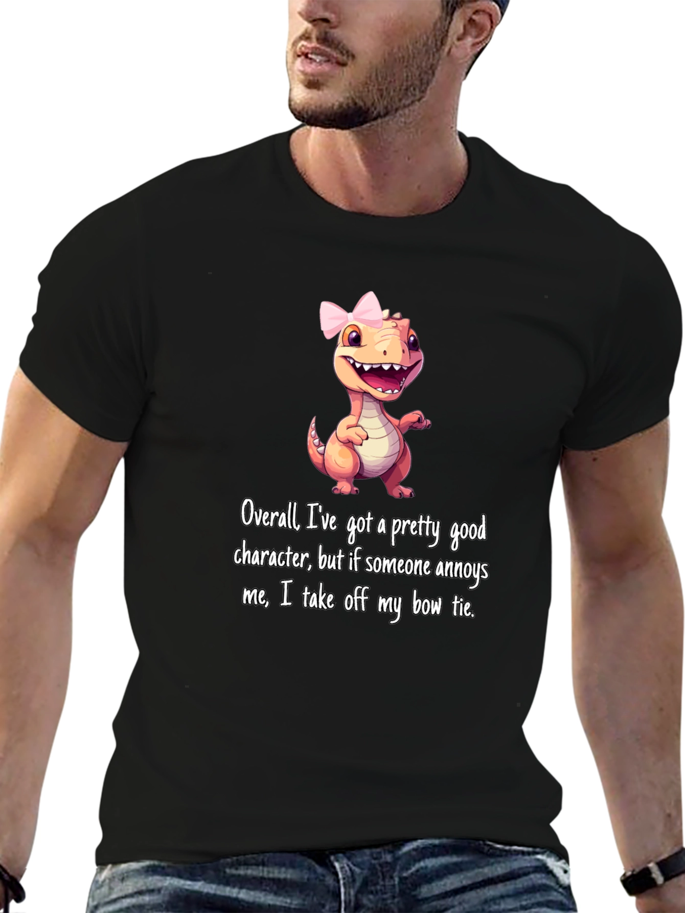 Black Dino Bow Tie T-Shirt: Good Character, But... view 6