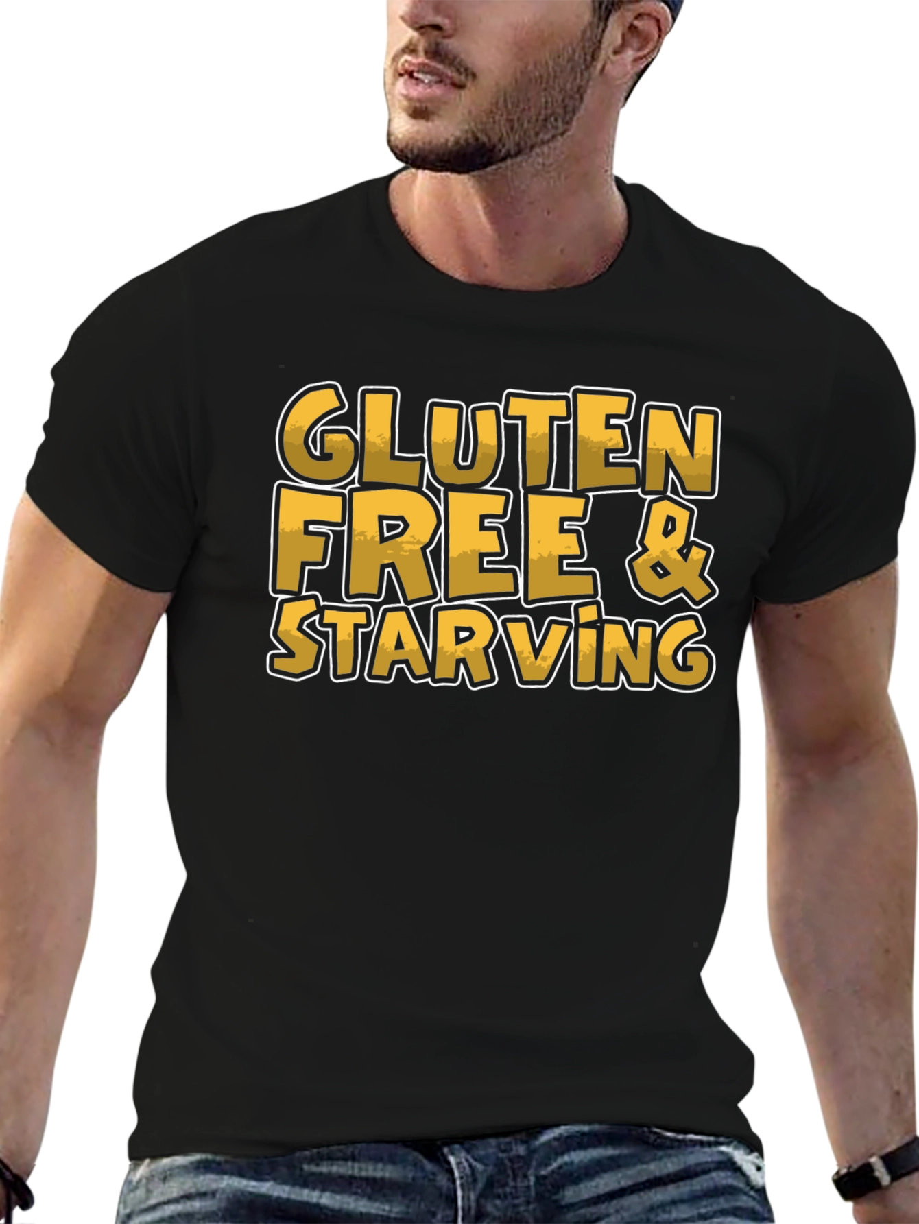 Black Gluten Free & Starving Graphic T-Shirt view 6