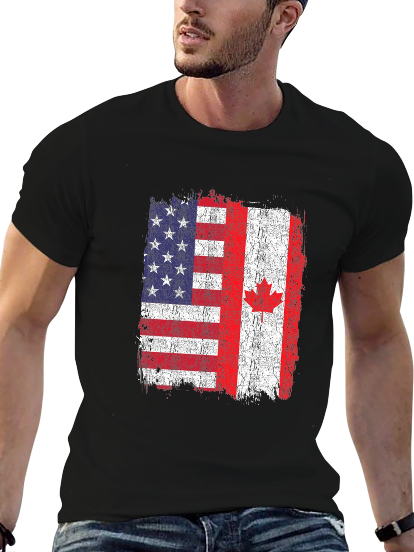 Black USA Canada Flag Graphic T-Shirt view 6
