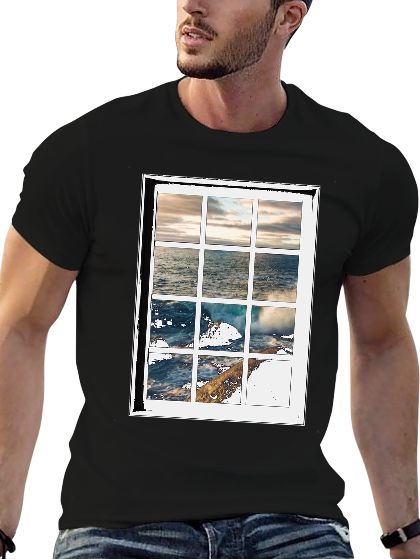 Black Ocean View Graphic Tee - Soft Cotton Blend view 6