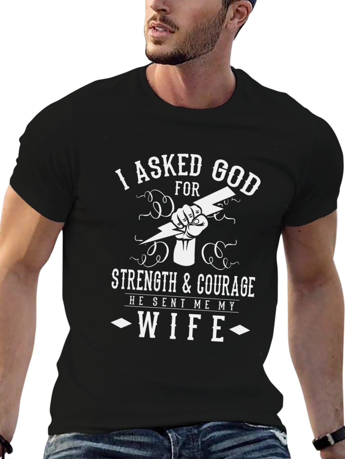 Black I Asked God for Strength T-Shirt view 6