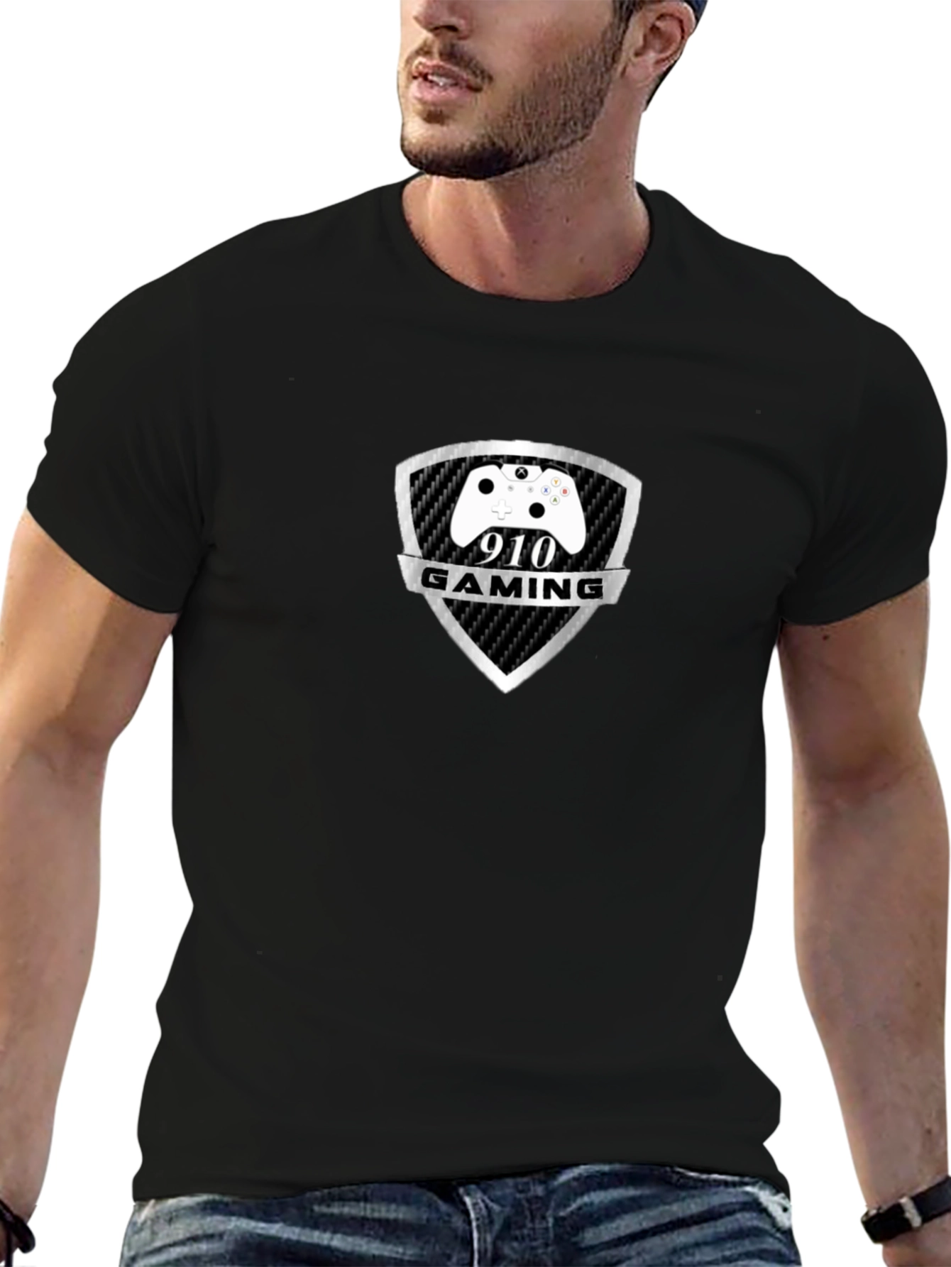 Black 910 Gaming T-Shirt - Black Cotton Gamer Tee view 6