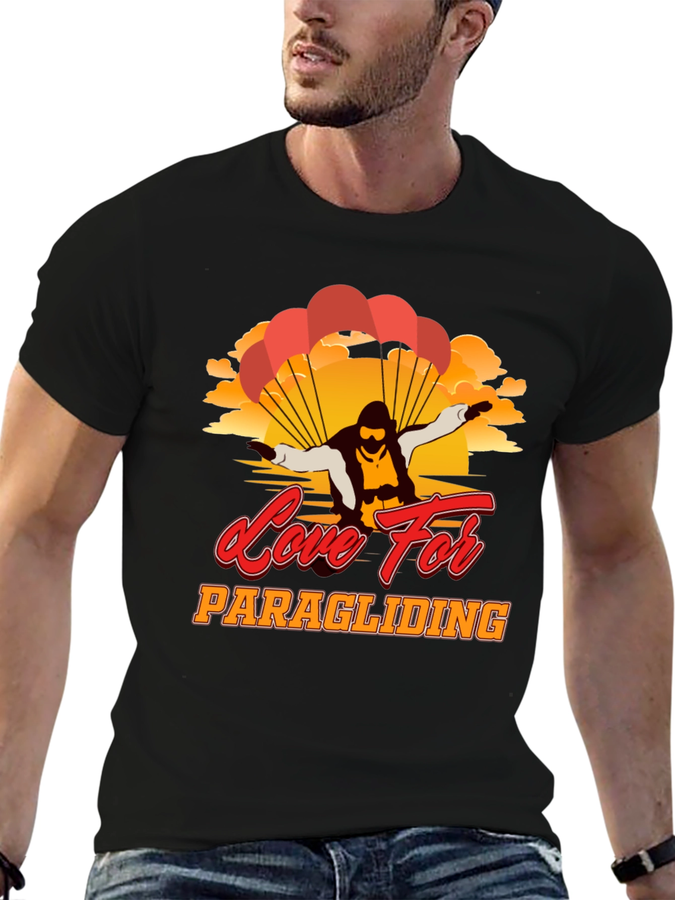 Black Paragliding Love Graphic Tee | Adventure Seeker Shirt view 6