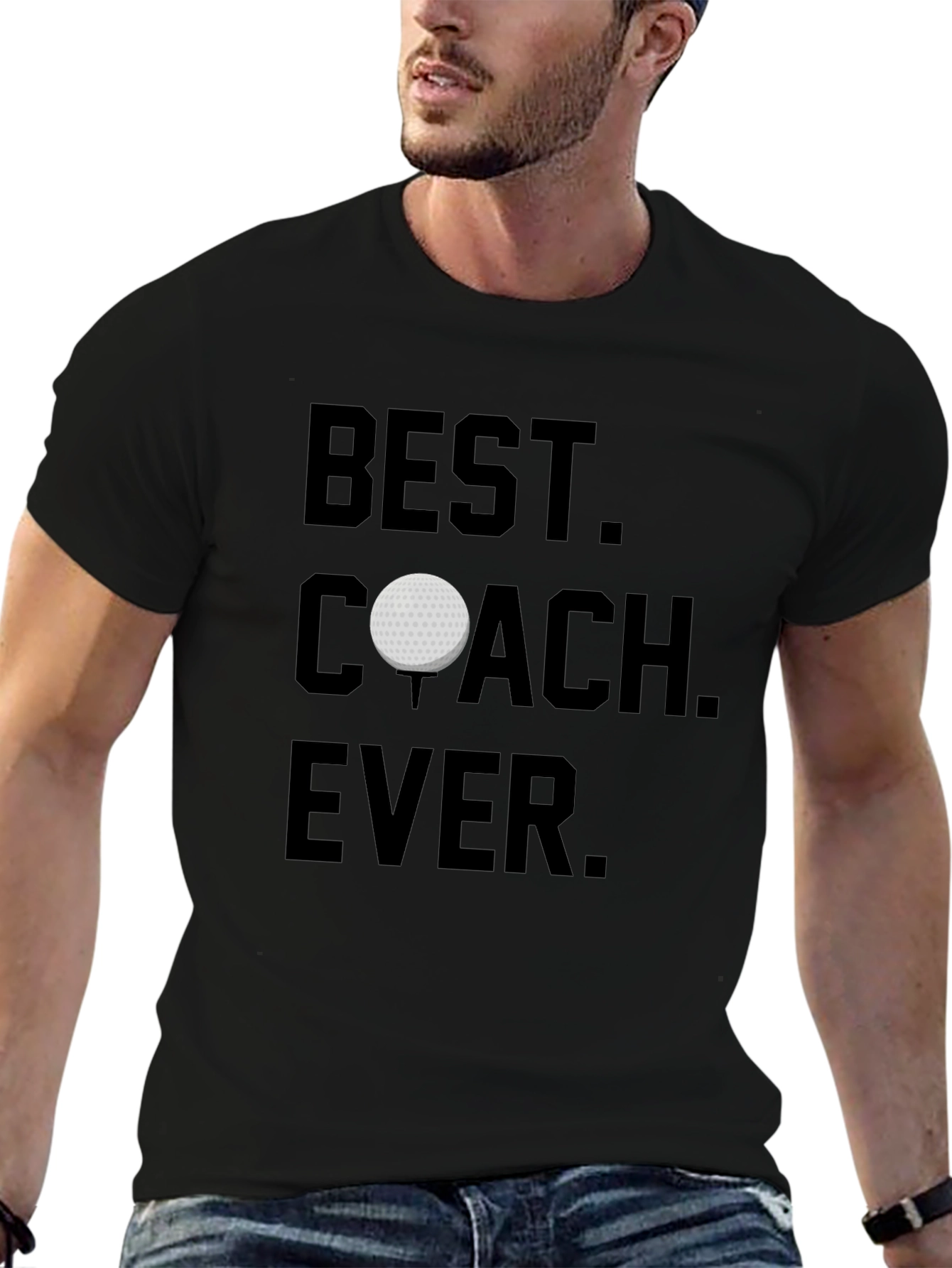 Black Best Coach Ever Golf Ball T-Shirt view 6
