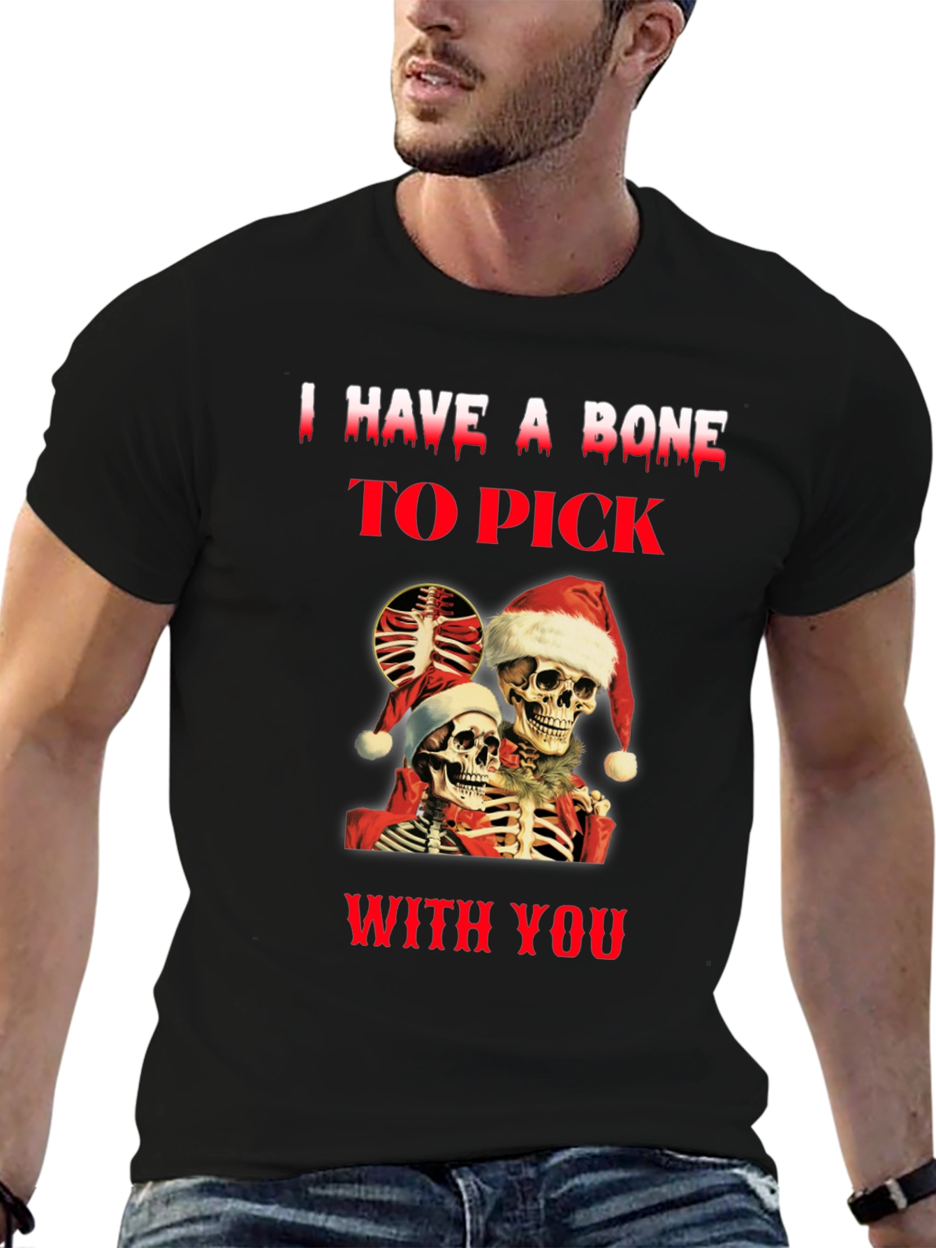 Black I Have A Bone To Pick Skeletons Christmas T-Shirt view 6