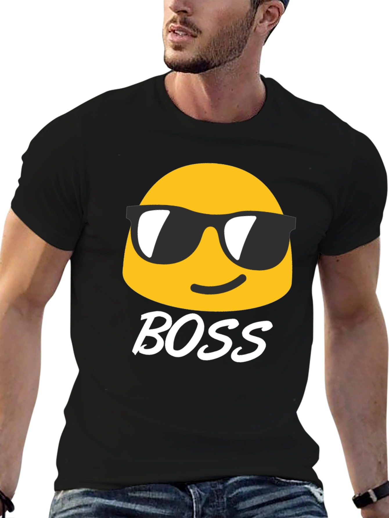 Black Cool Emoji Boss Black T-Shirt view 6