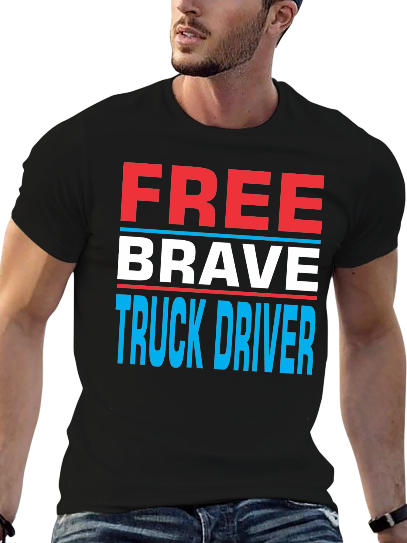 Black Free Brave Truck Driver Graphic Tee view 6