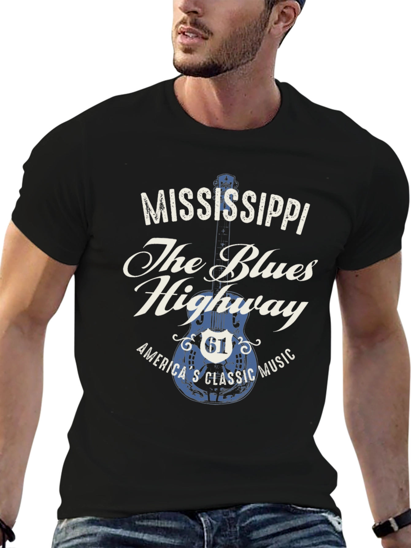 Black Mississippi Blues Highway Graphic T-Shirt view 6