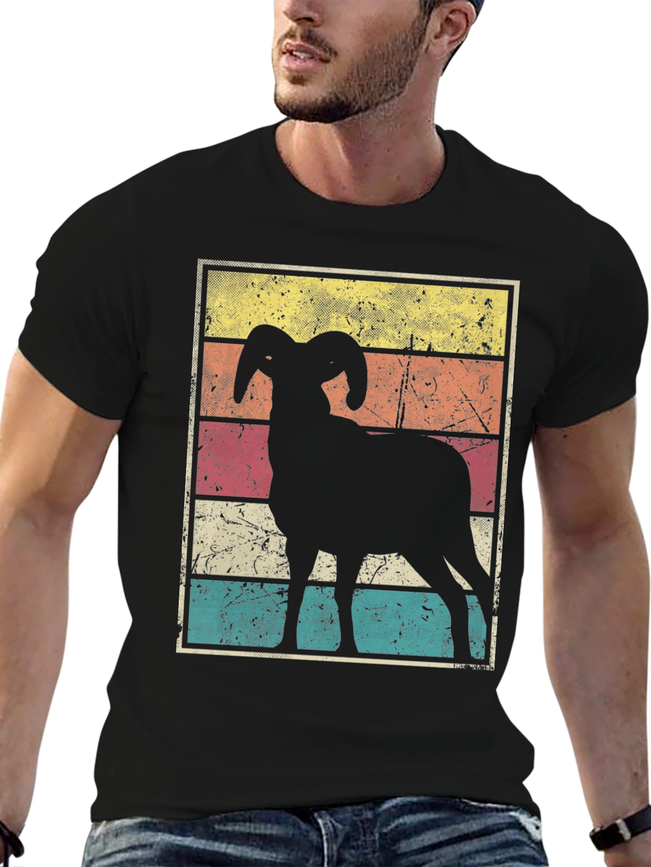 Black Retro Ram Graphic Tee - Black Cotton Blend view 6