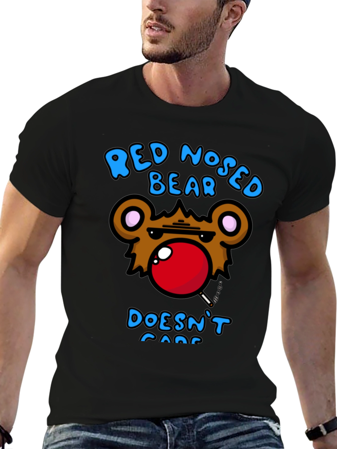 Black Red Nosed Bear T-Shirt - Black Graphic Tee view 6