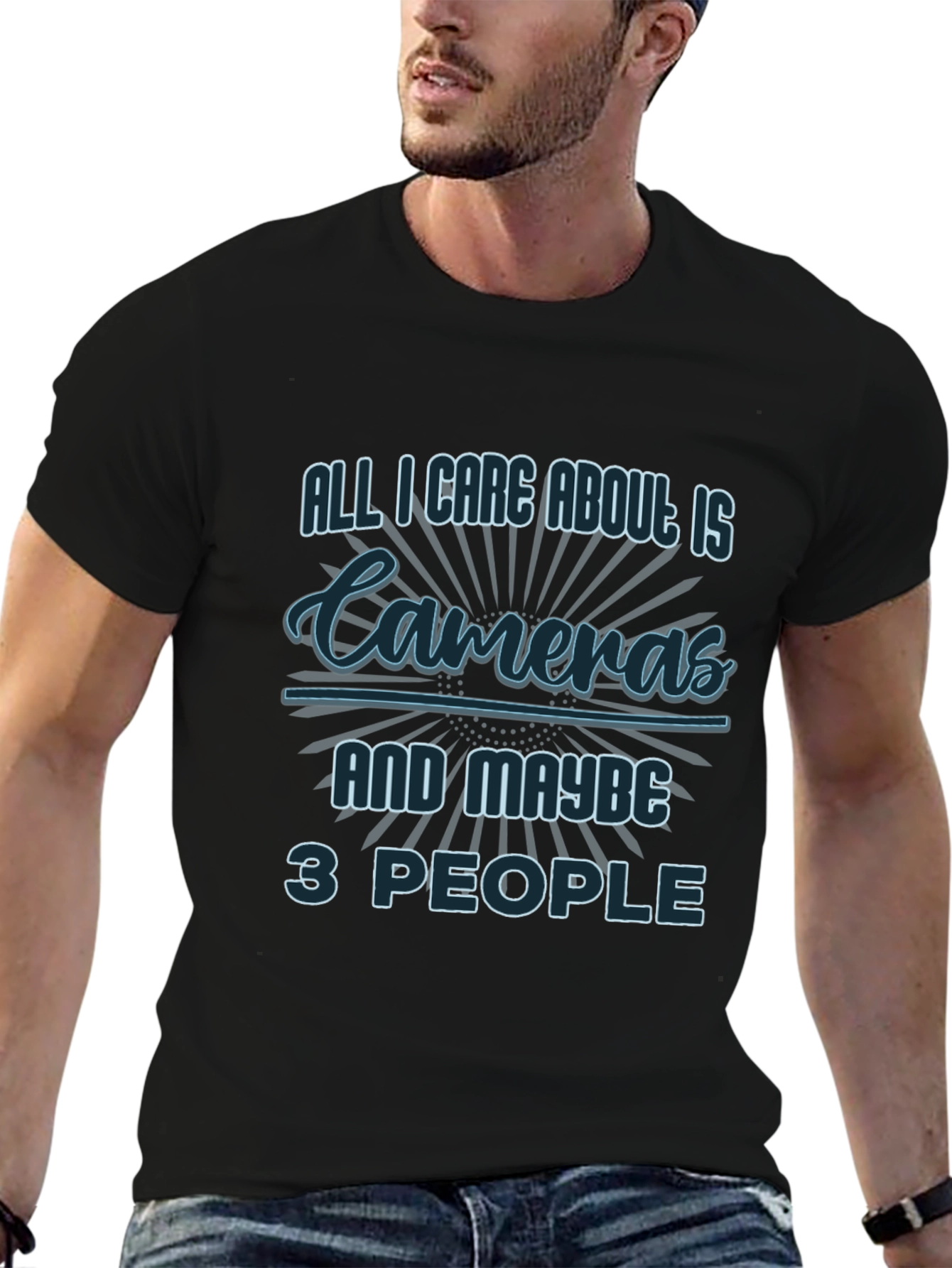 Black All I Care About Cameras T-Shirt view 6