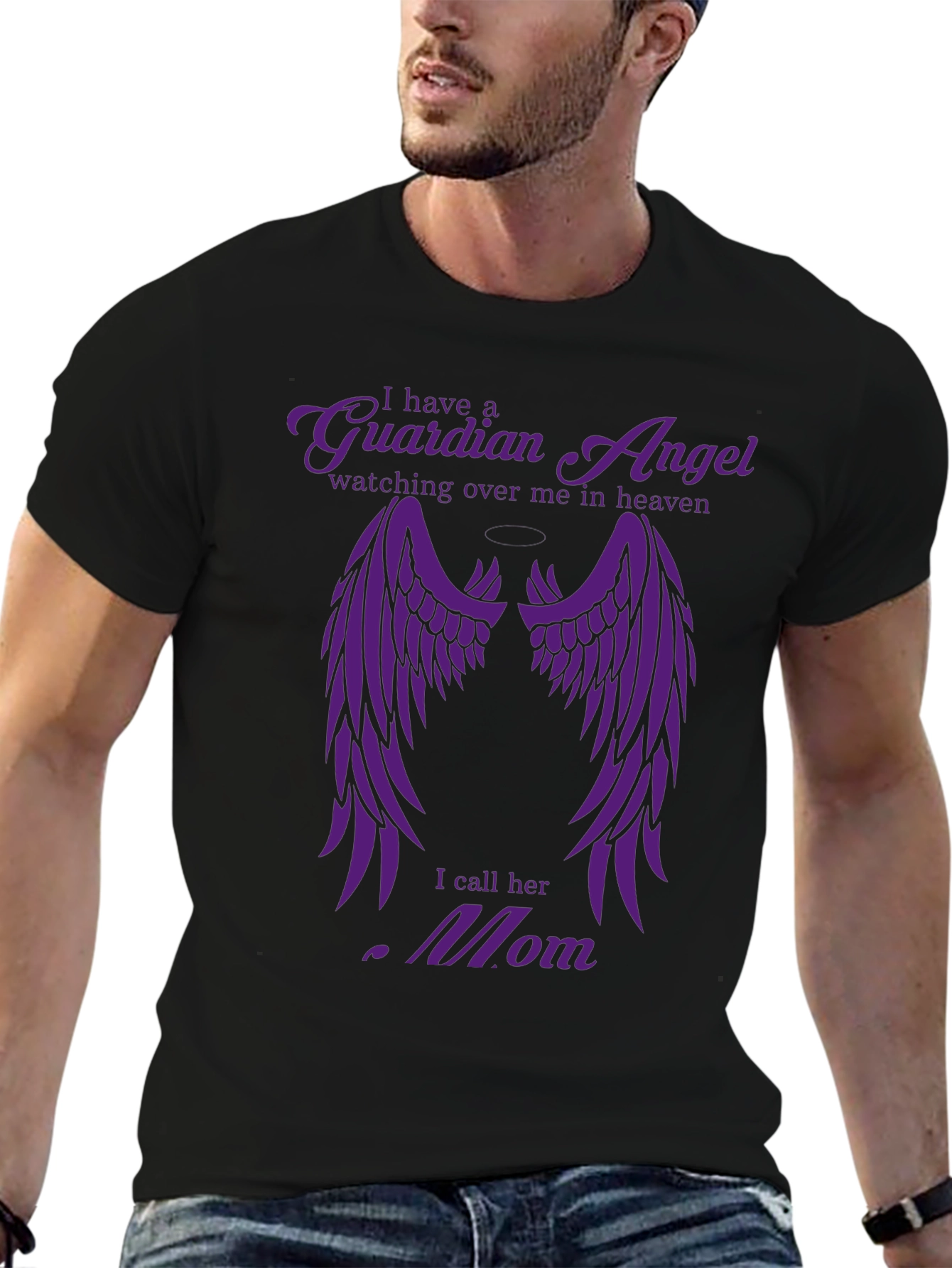 Black Guardian Angel Mom T-Shirt - In Memory view 6