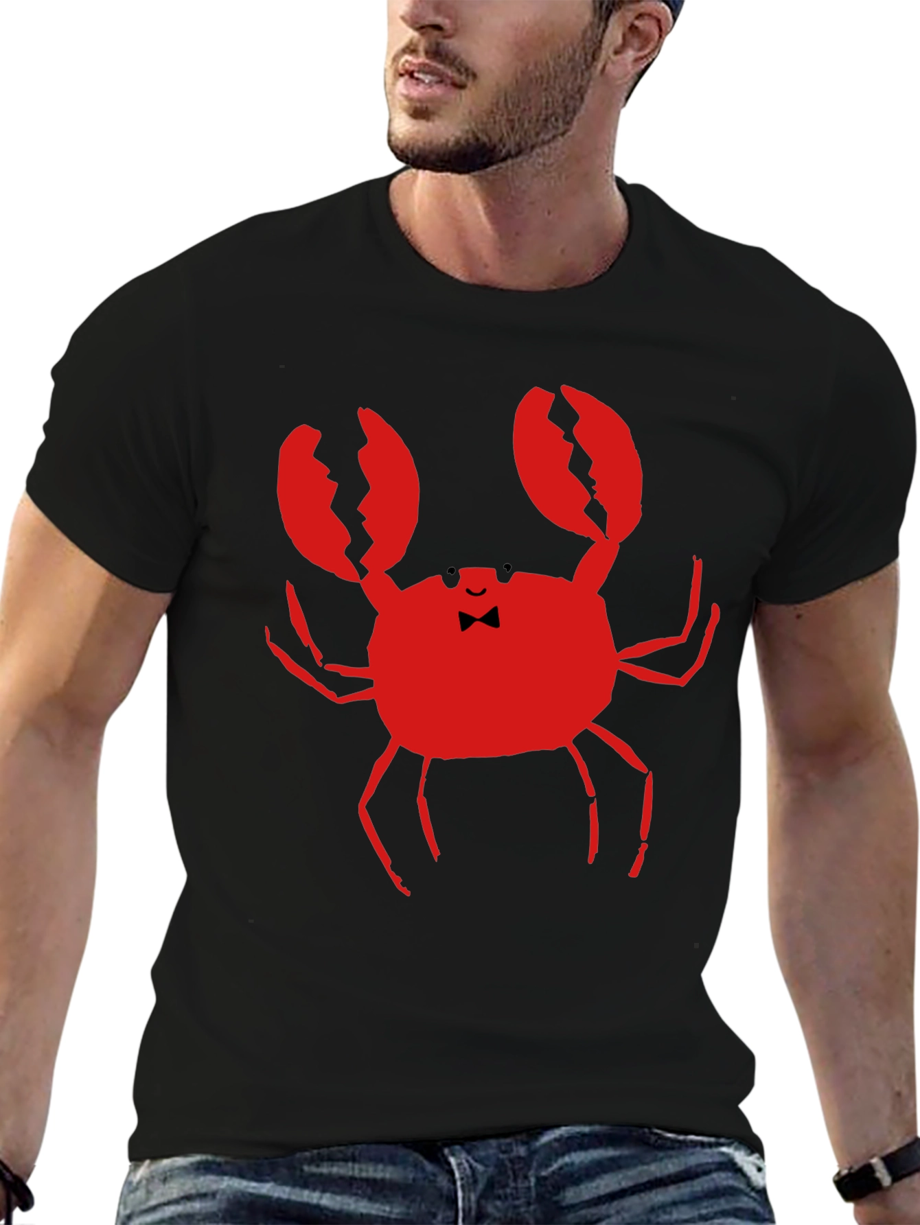 Black Crab Bowtie Graphic Tee - Black Cotton T-Shirt view 6