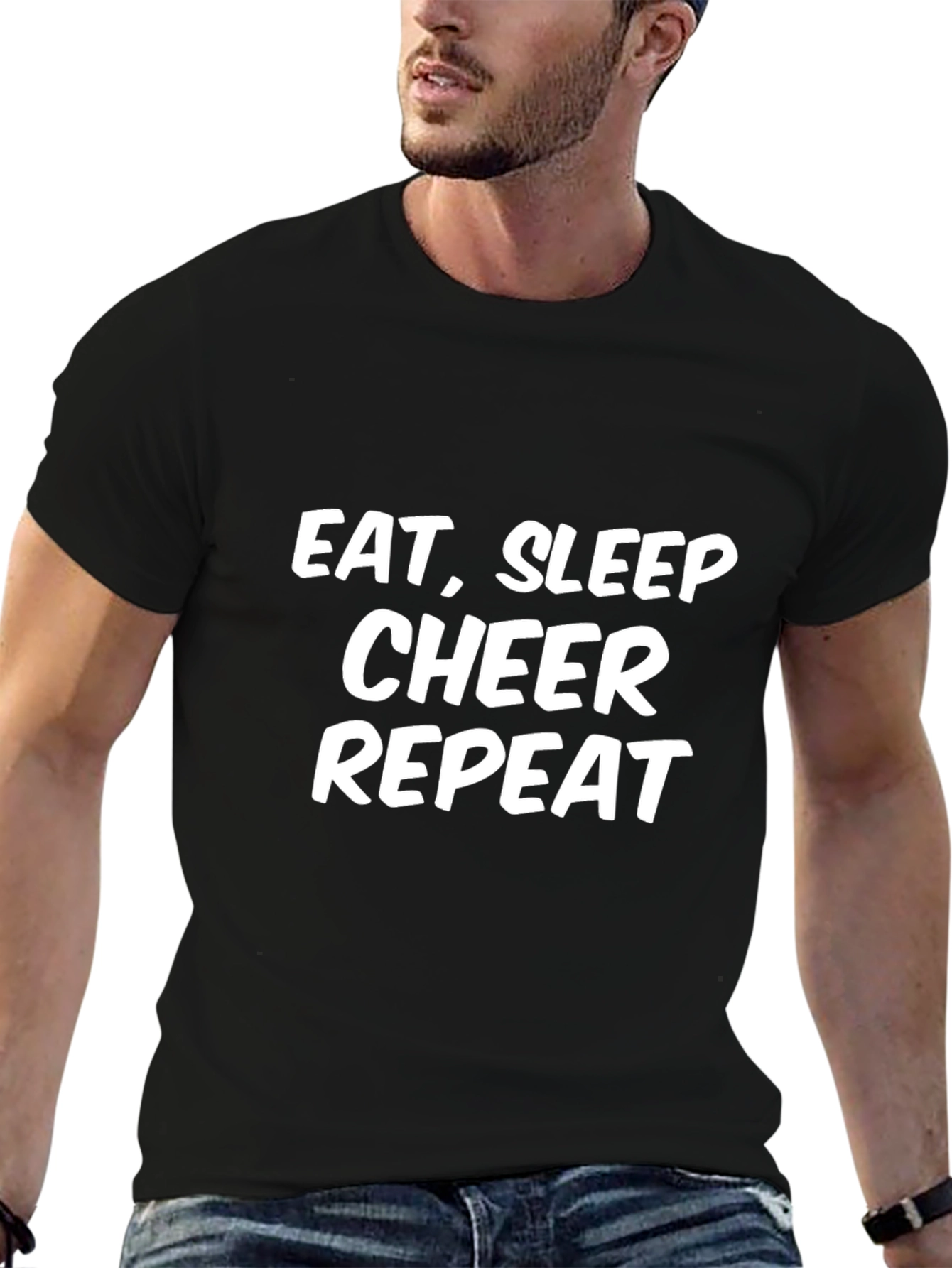 Black Eat, Sleep, Cheer, Repeat Black Graphic Tee view 6
