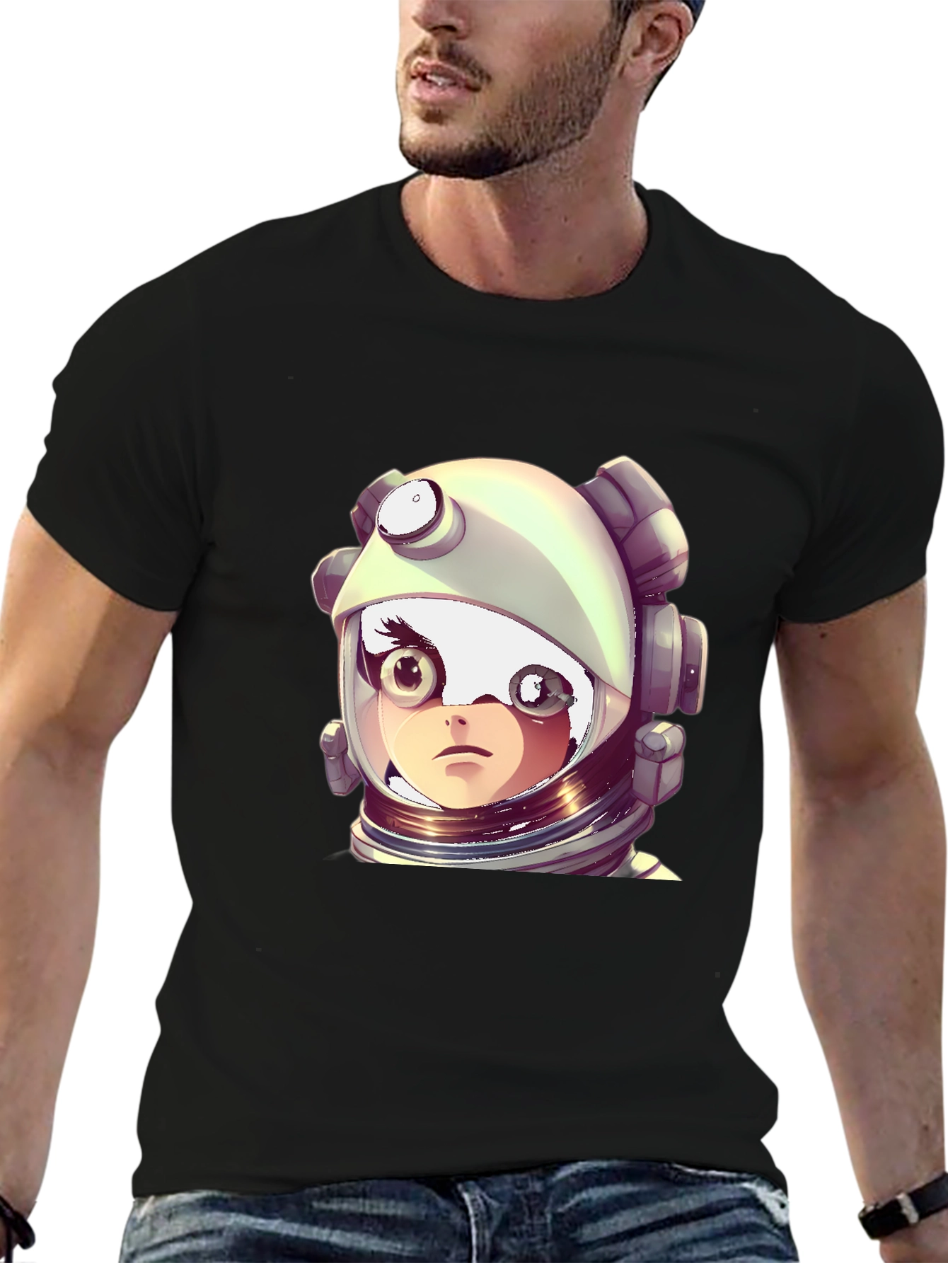 Black Astronaut Girl Graphic Black T-Shirt view 6