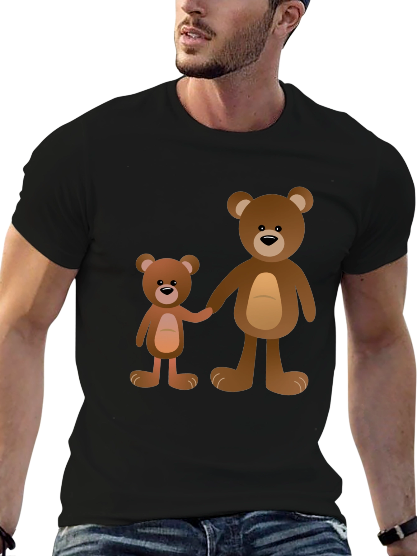 Black Cute Teddy Bear Family Black T-Shirt view 6