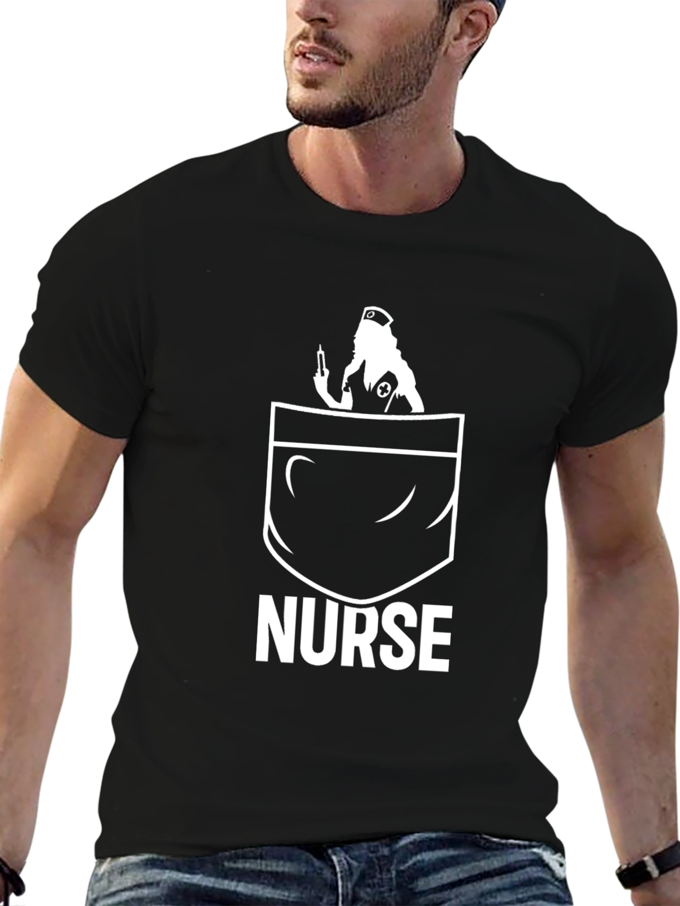 Black Nurse Pocket T-Shirt - Novelty Graphic Tee view 6