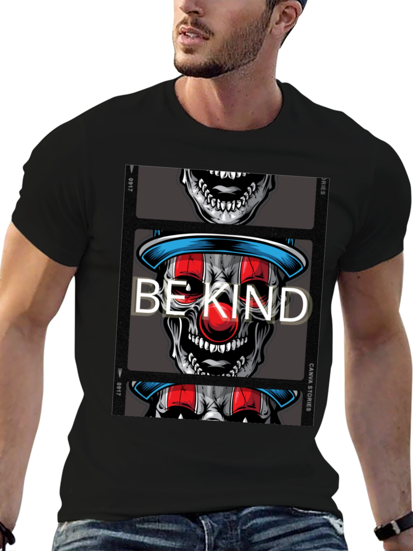 Black Be Kind Clown Skull Graphic T-Shirt view 6
