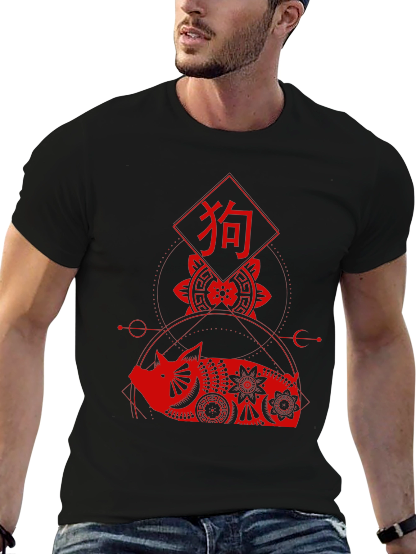 Black Zodiac Pig Graphic Tee - Stylish Lunar New Year Shirt view 6