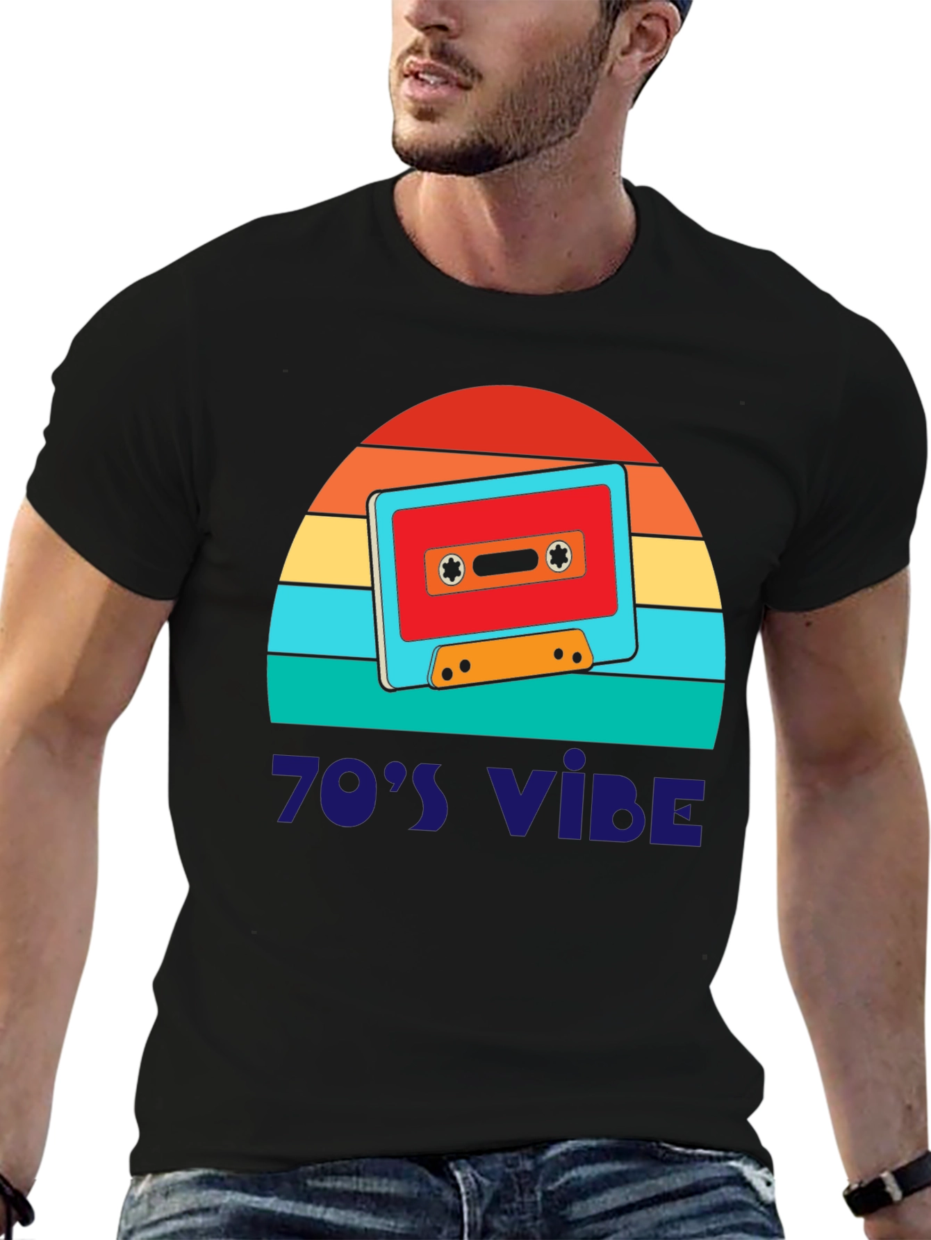Black Retro 70's Vibe Graphic Tee view 6