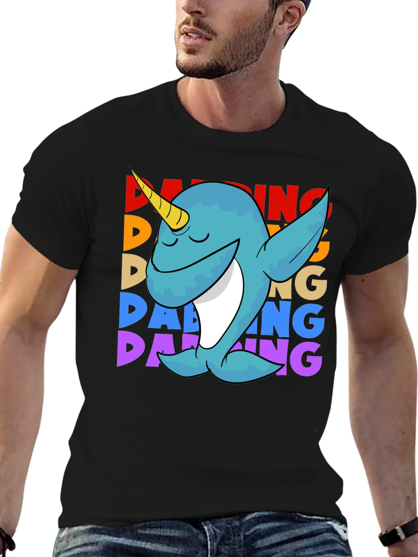 Black Dabbing Narwhal T-Shirt - Cute & Funny Design view 6