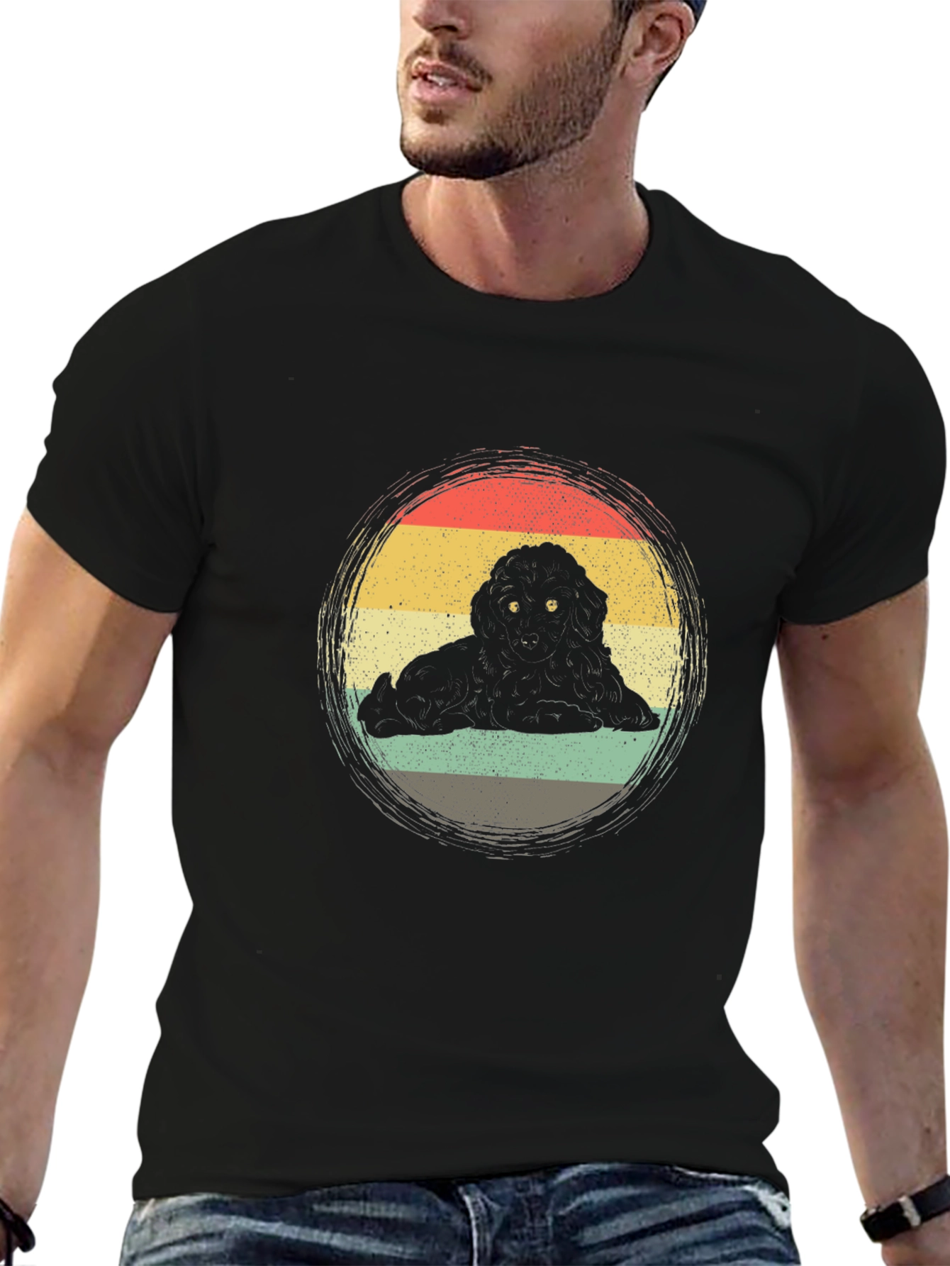 Black Retro Poodle Silhouette T-Shirt - Unisex view 6