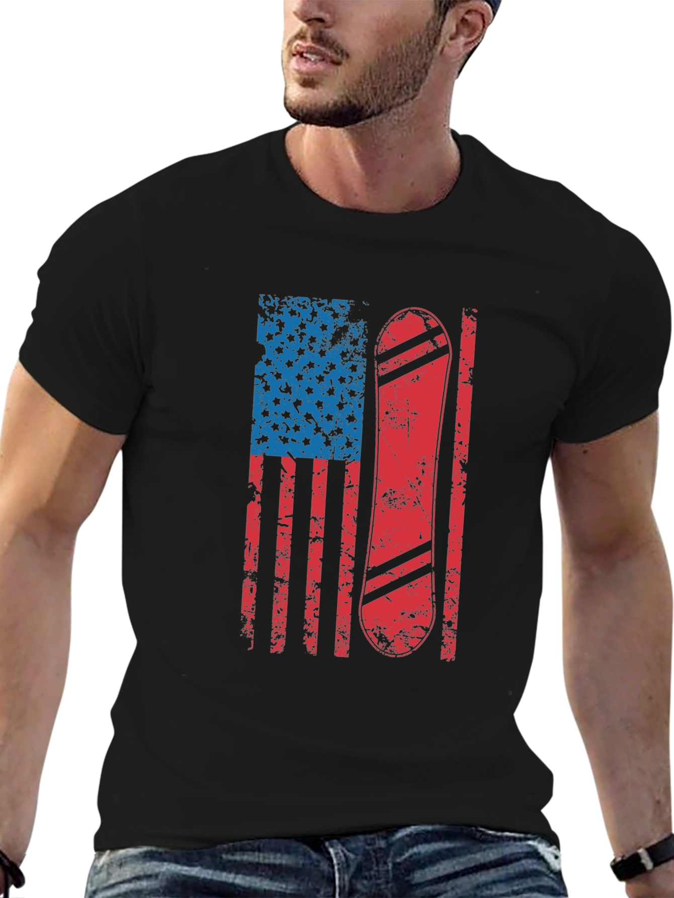 Black American Flag Snowboard T-Shirt view 6