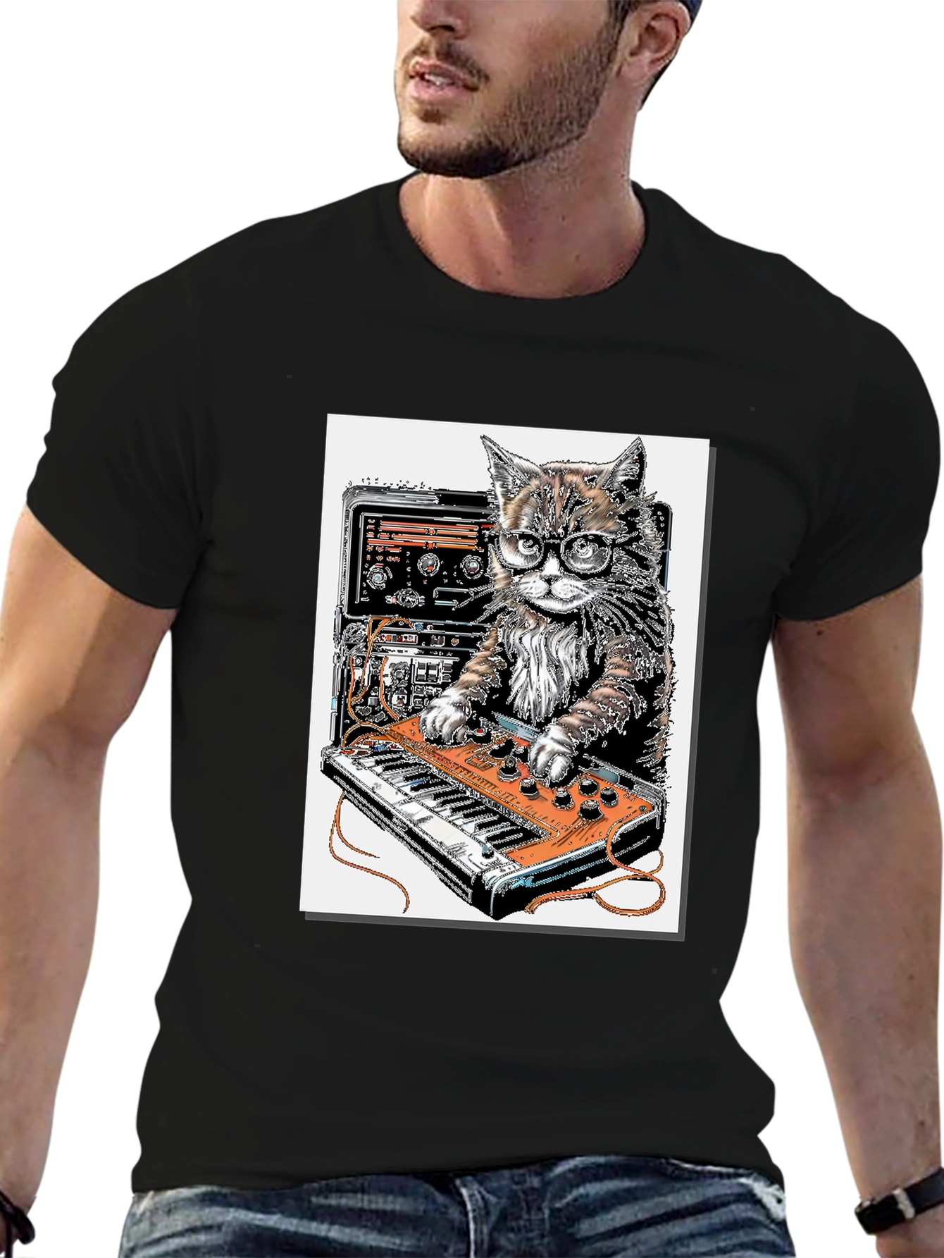 Black Cool Cat DJ Graphic T-Shirt view 6