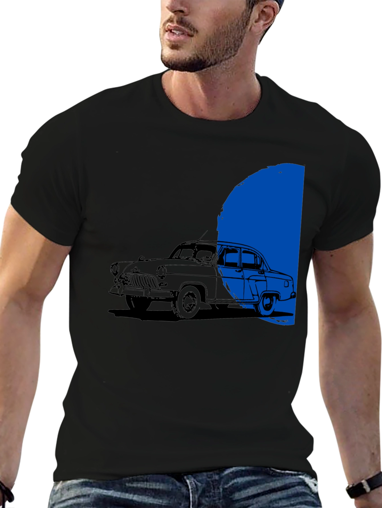 Black Classic Car T-Shirt - Retro Auto Design view 6