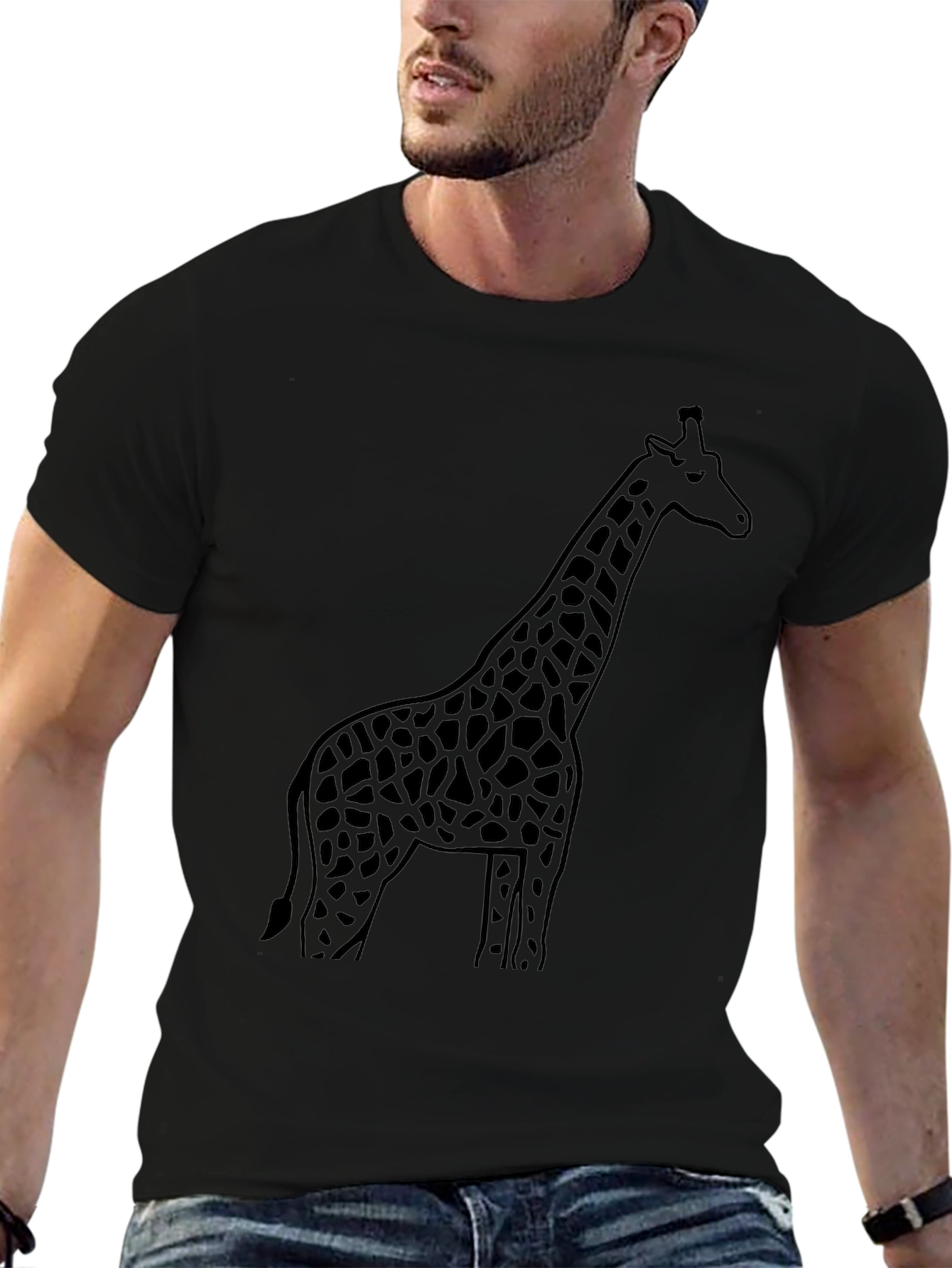 Black Giraffe Silhouette Black T-Shirt view 6