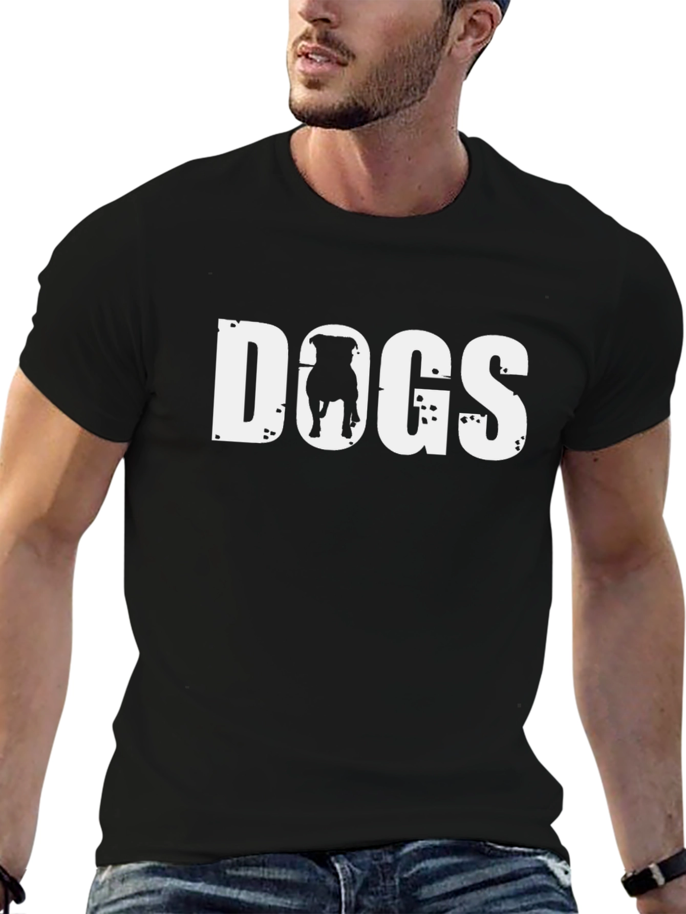 Black DOGS Graphic Tee - Black Crew Neck T-Shirt view 6