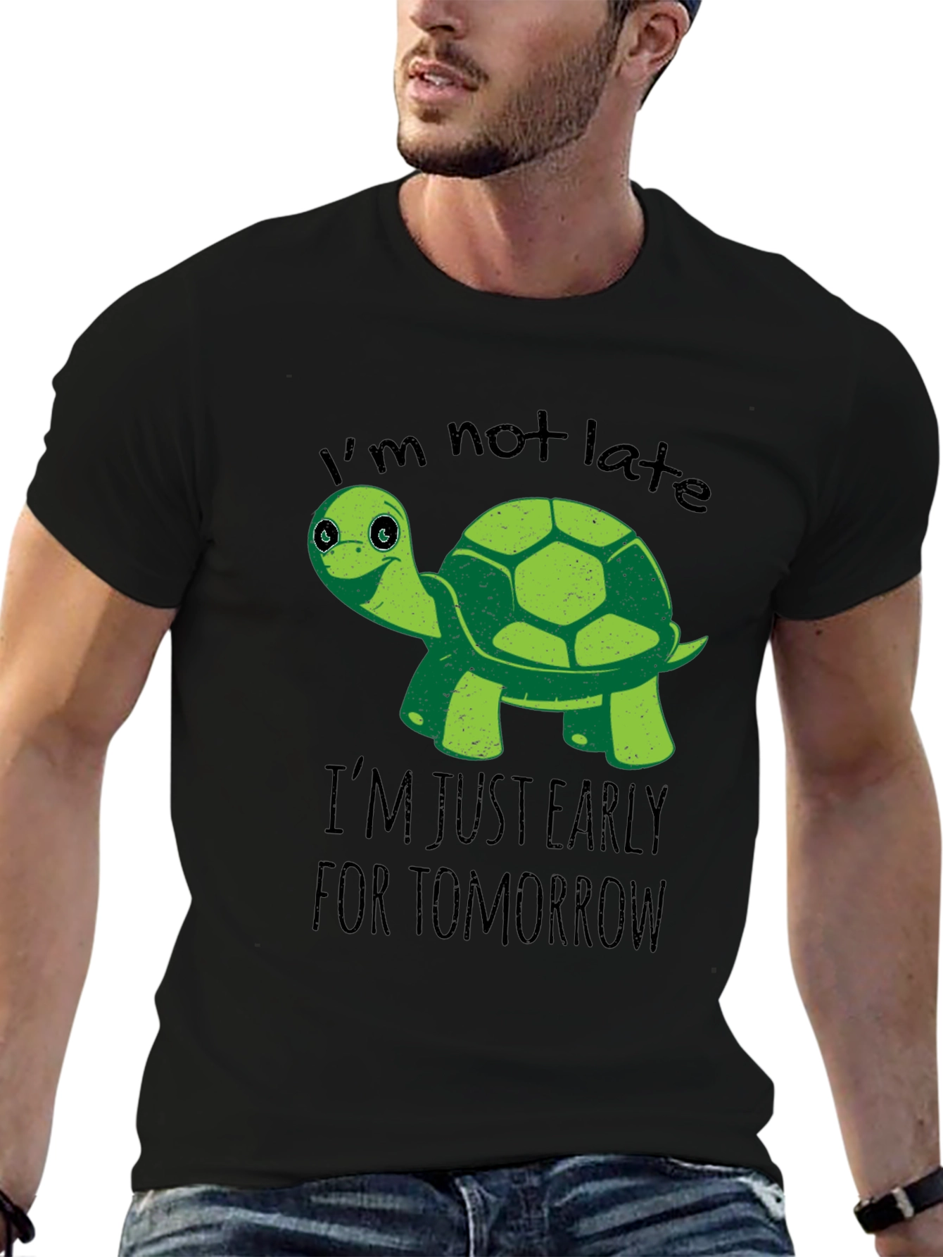 Black Funny Turtle T-Shirt: I'm Not Late, Early For Tomorrow view 6