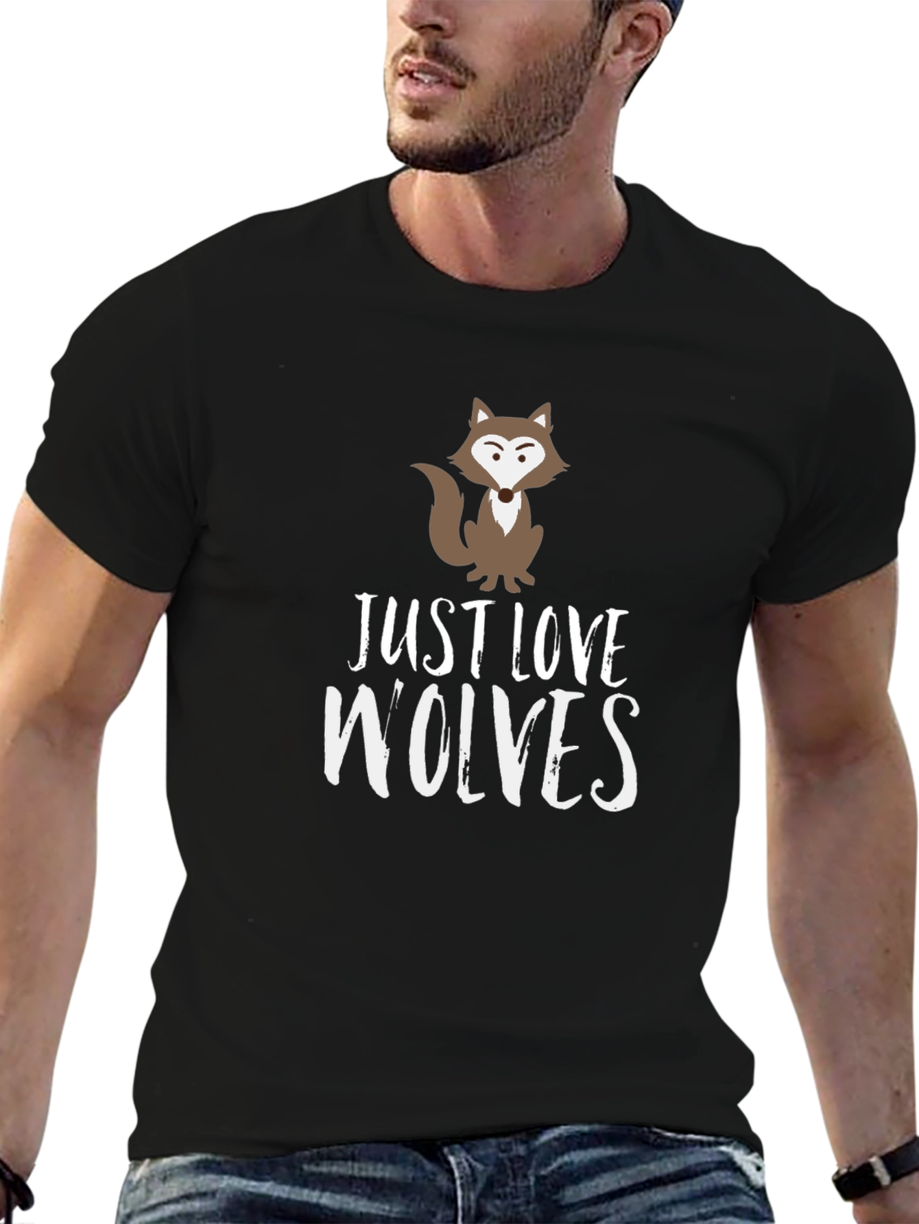Black Just Love Wolves Graphic T-Shirt - Animal Lover Tee view 6